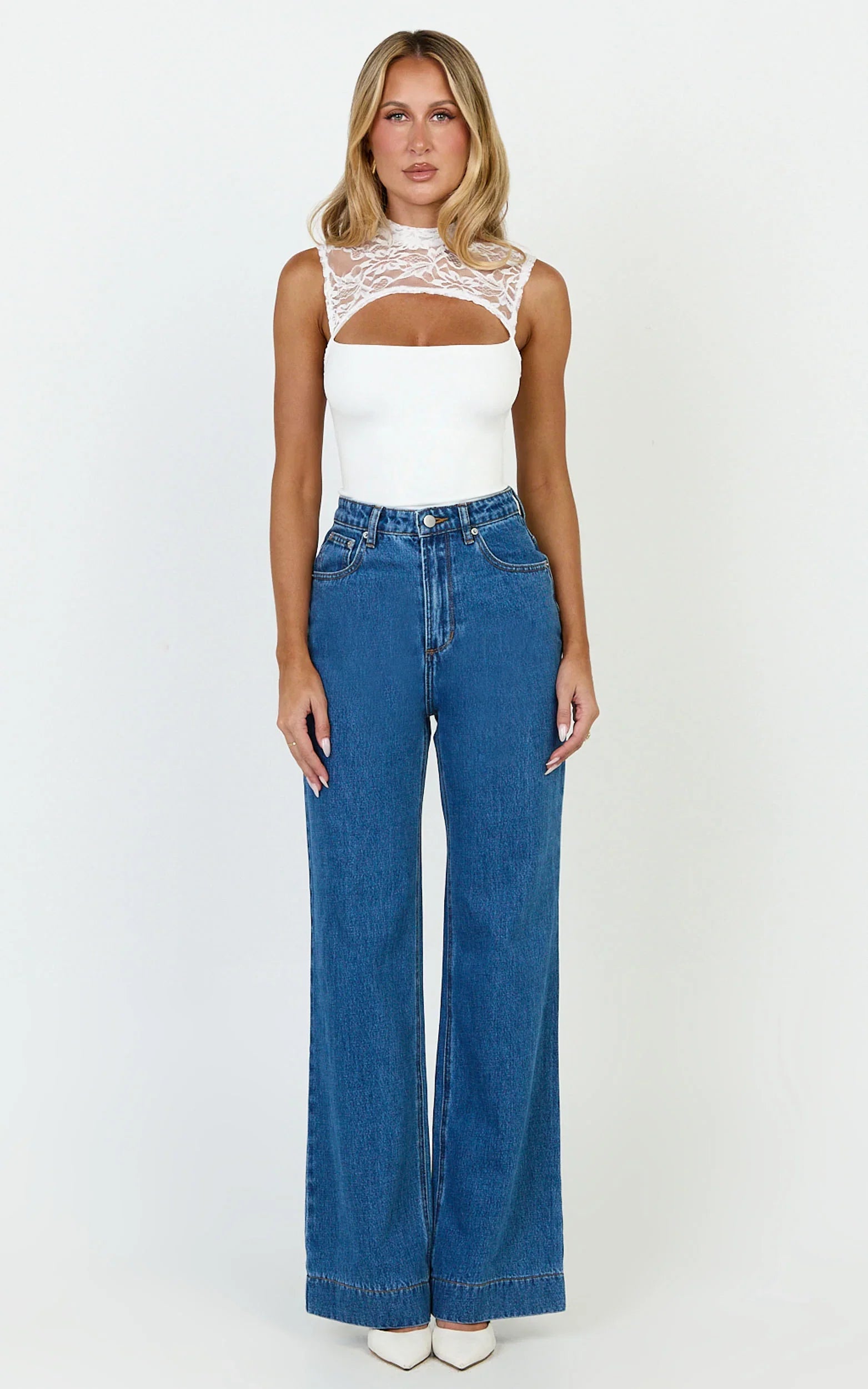 Blanche Top - Cut Out Lace Top in White