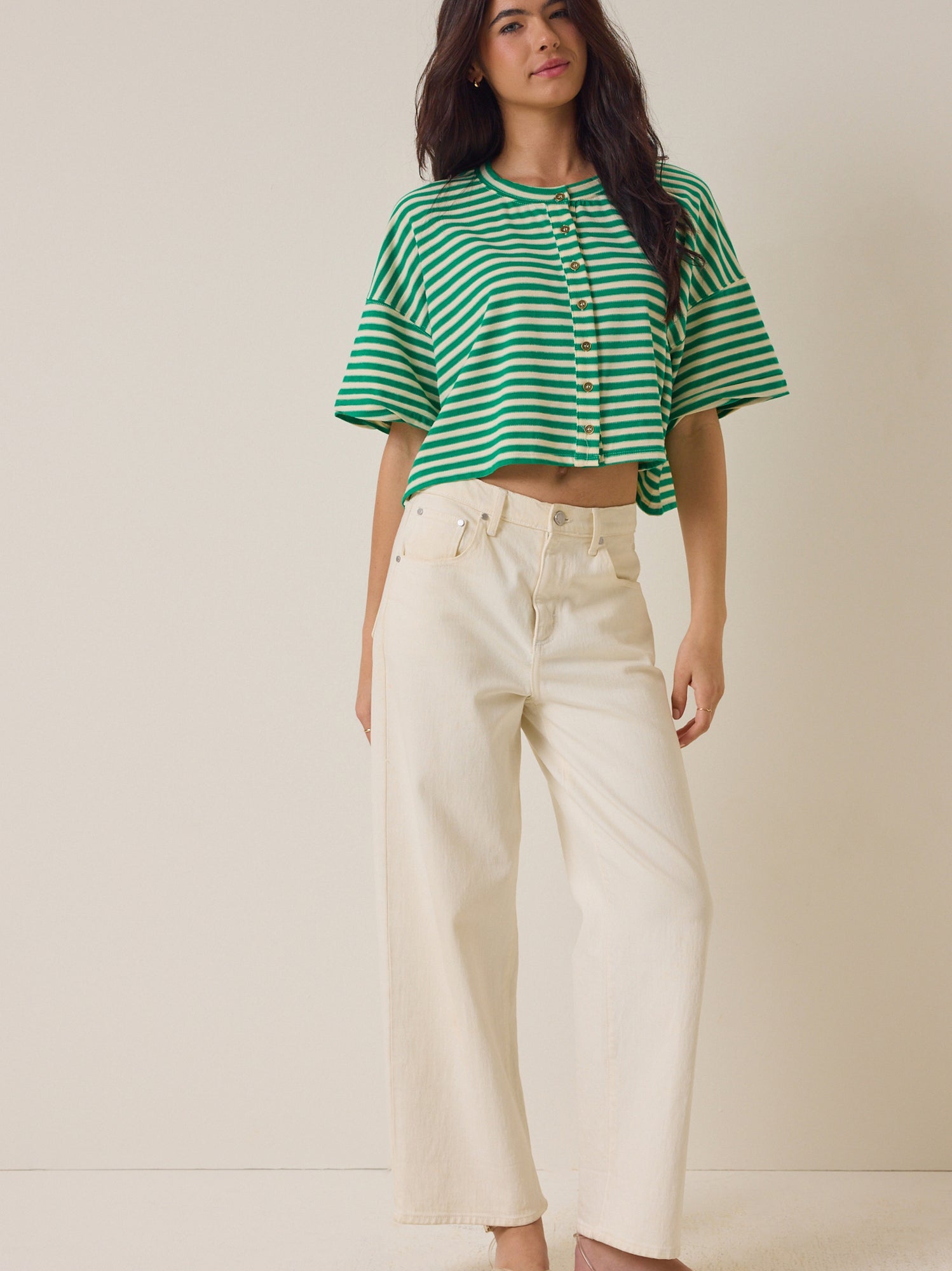 Keaton Button-Up Stripe Top