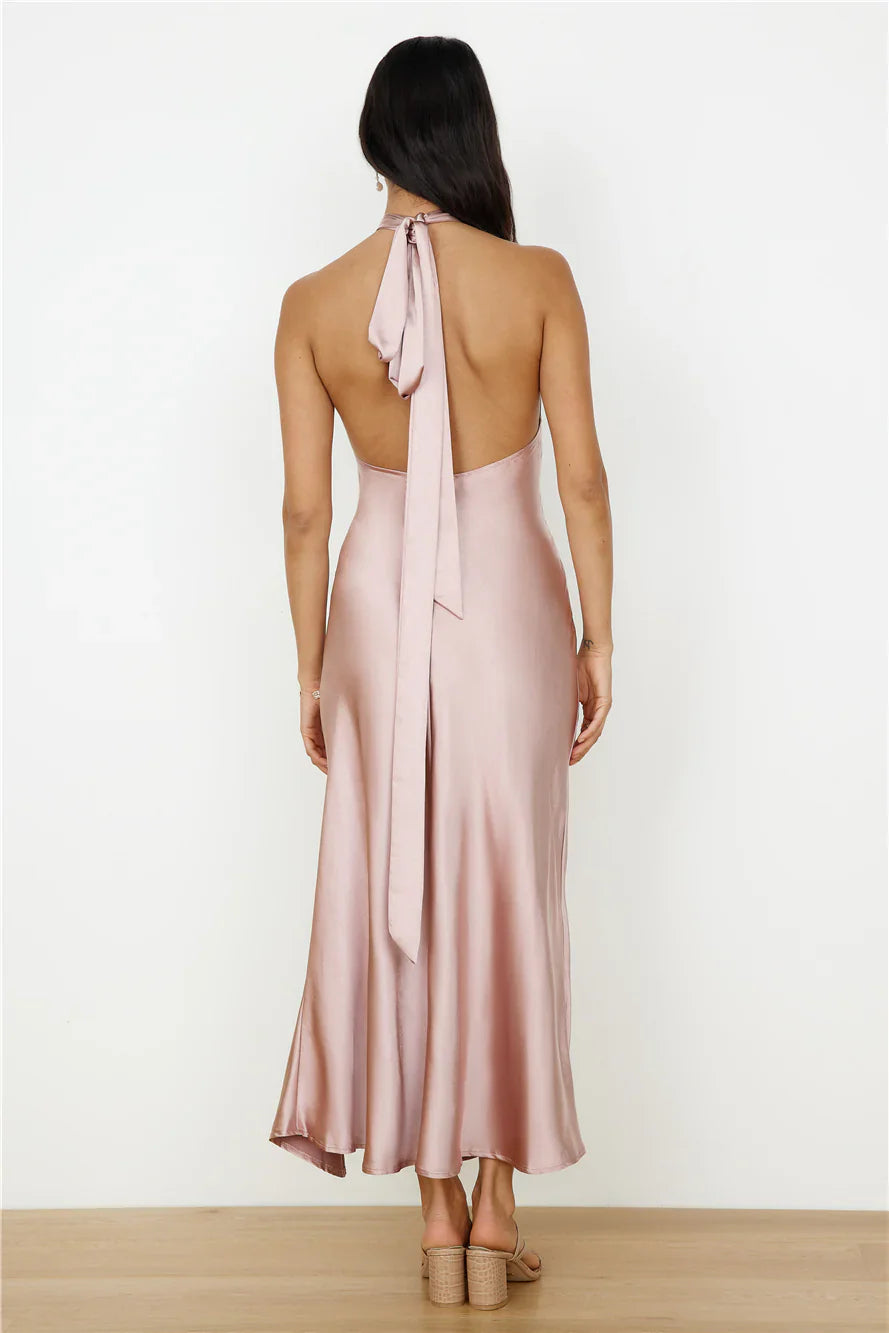In My Feelings Satin Maxi Dress Blush