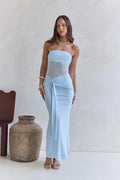 Remember The Days Strapless Mesh Maxi Dress Blue