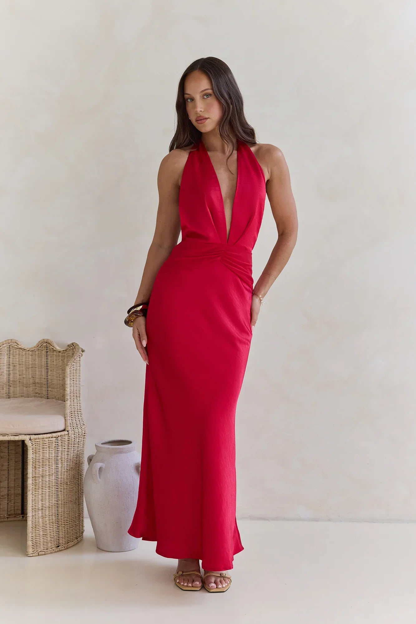 Got A Feeling Halter Satin Maxi Dress Red