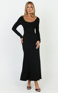 Gabriella Maxi Dress - Long Sleeve Scoop Neck Dress in Black
