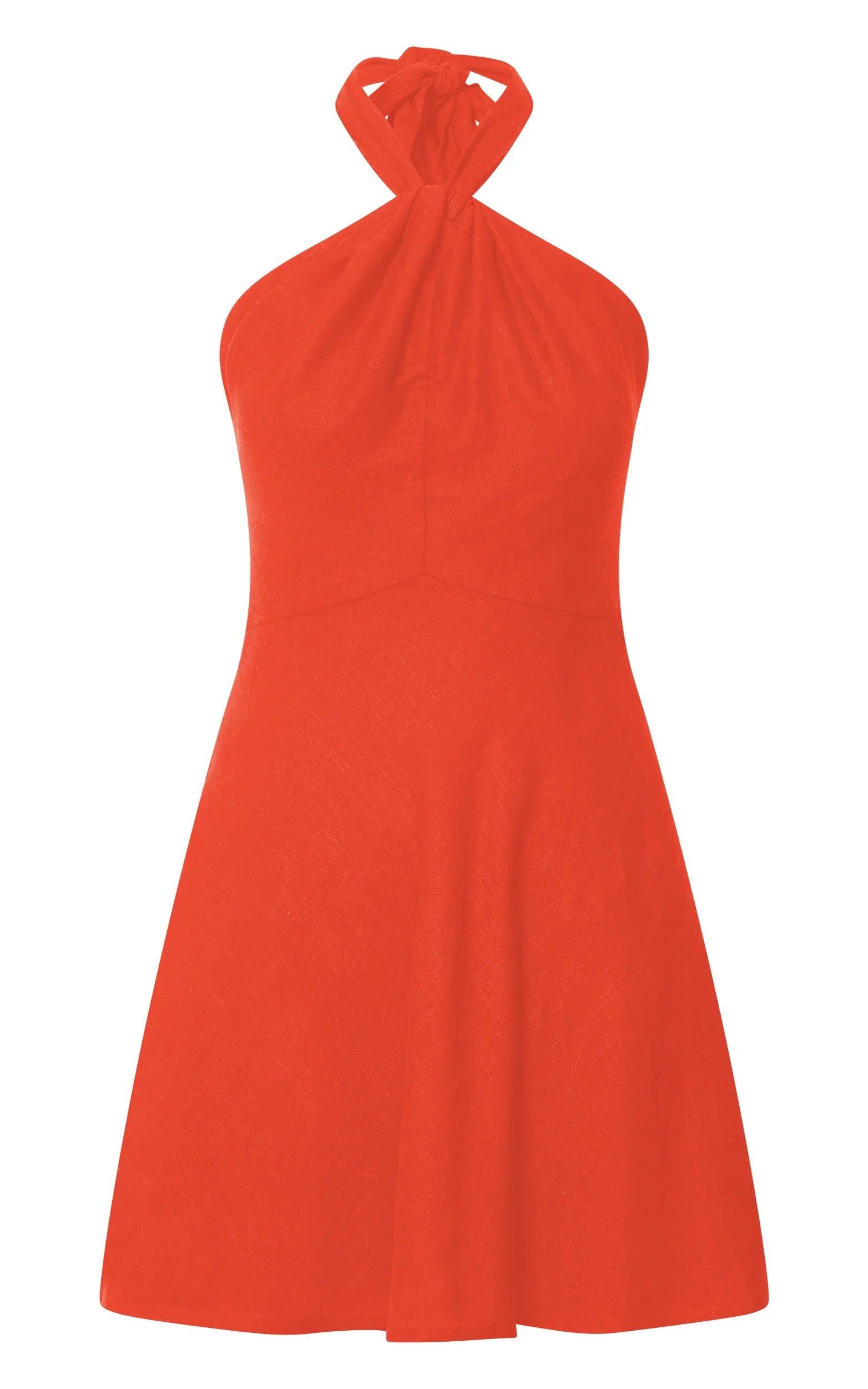 Louie Mini Dress - Linen Halter Neck Dress in Orange