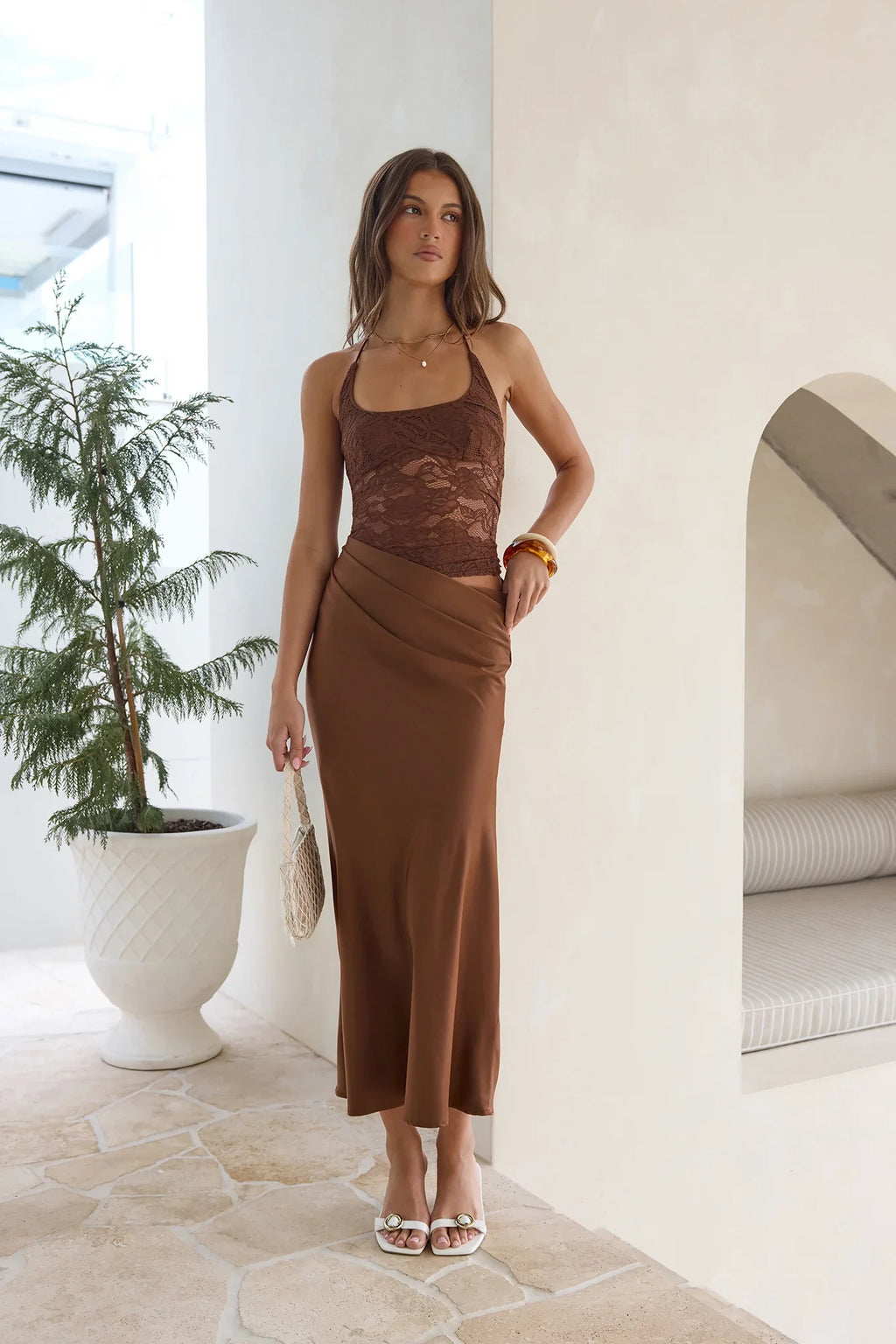 Dreamdays Halter Lace Maxi Dress Chocolate
