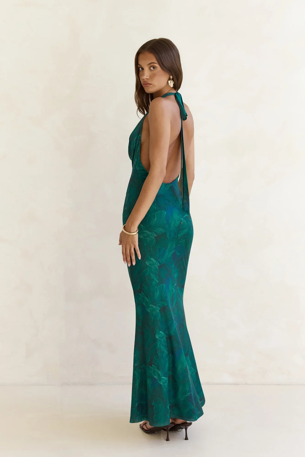 Tangled Vines Mesh Halter Maxi Dress Green