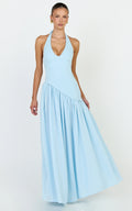 Calla Maxi Dress - Halter Neck Asymmetric Dropped Waist Dress in Blue
