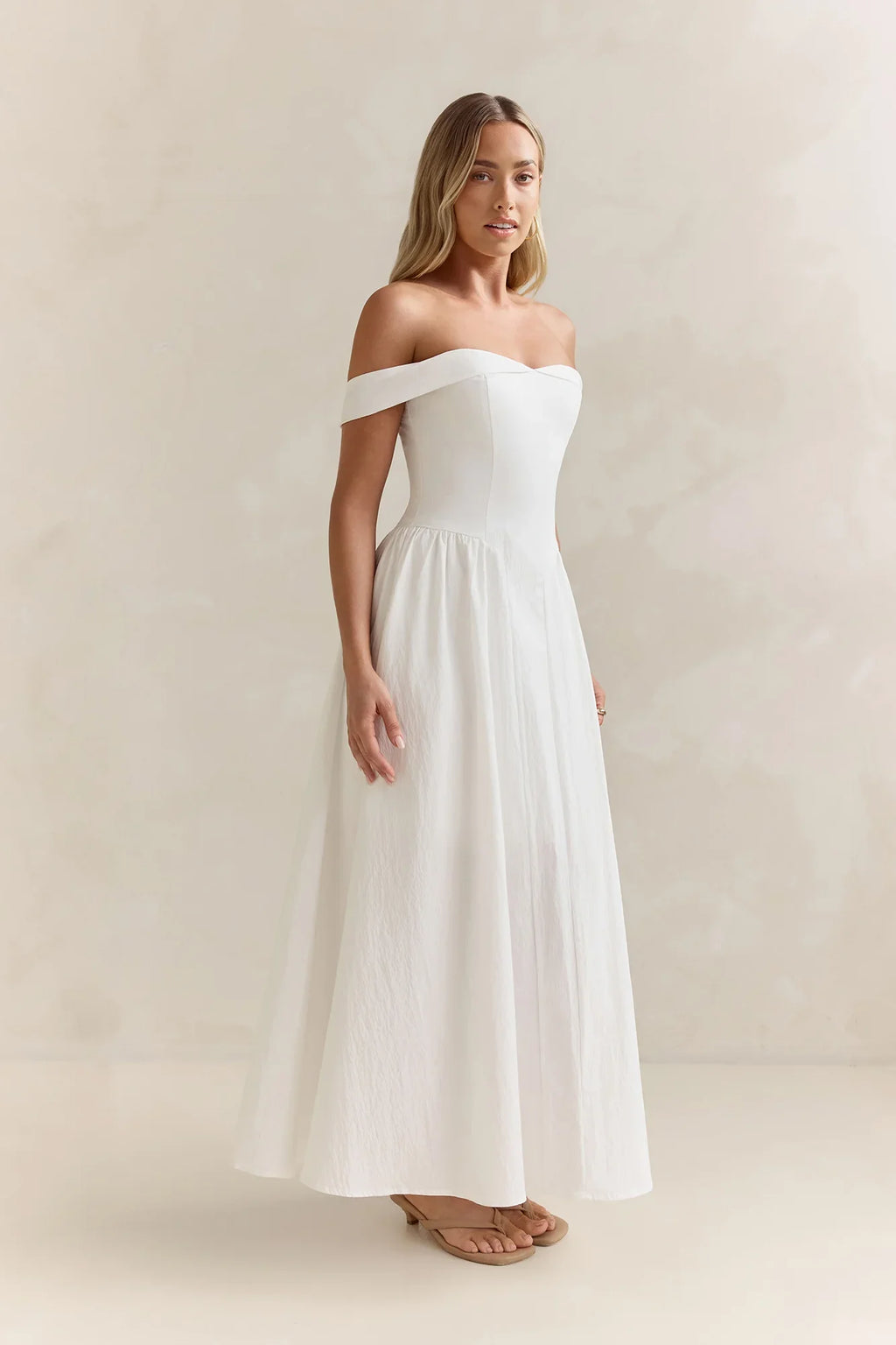 Memory Of Fate Off Shoulder Maxi Dress White