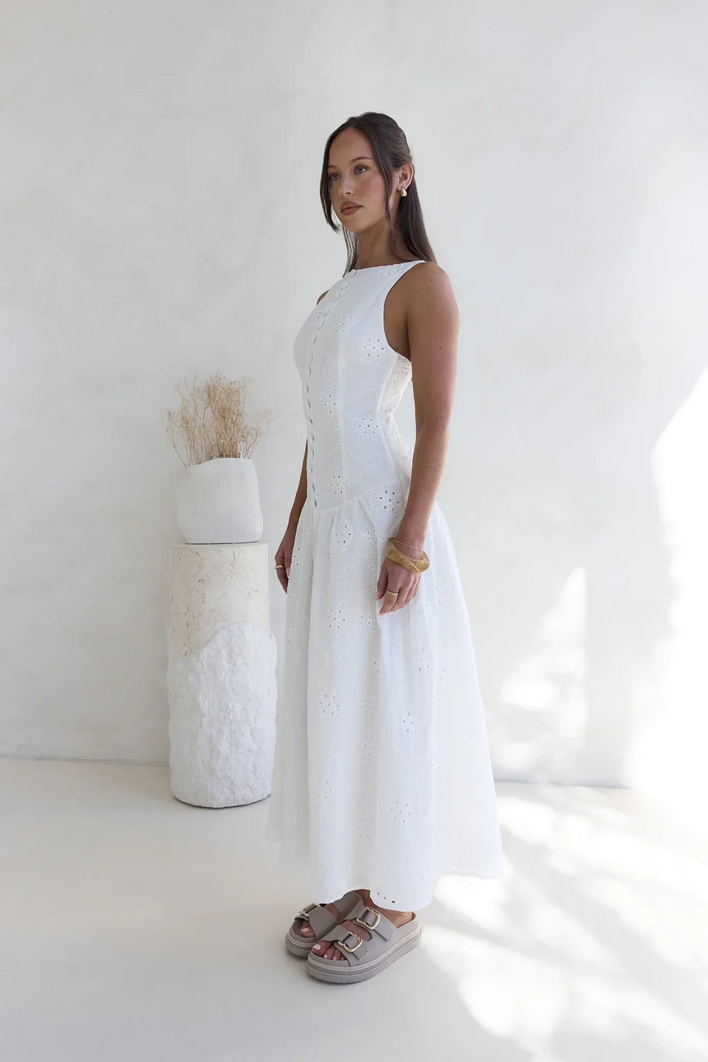 Jasmine Jewel Embroidered Maxi Dress White