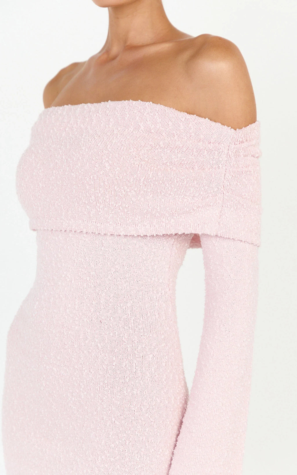 Pietra Mini Dress - Knitted Off Shoulder Dress in Pink