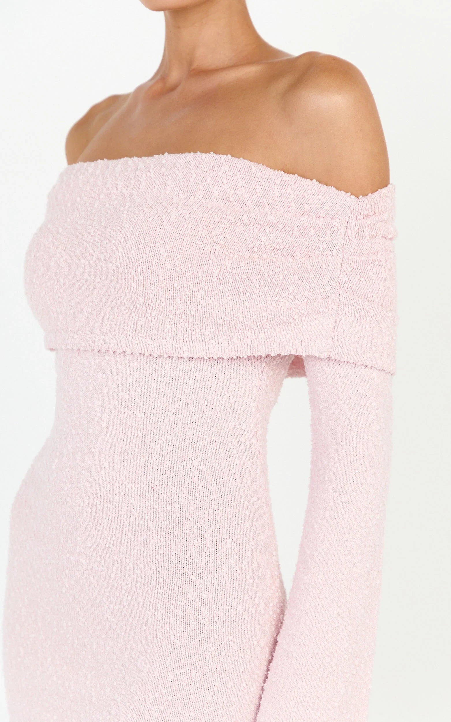 Pietra Mini Dress - Knitted Off Shoulder Dress in Pink