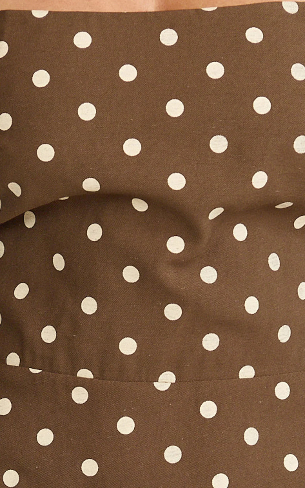 Leighton Midi Dress - Cross Over Spaghetti Straps Square Neck A Line Dress in Choc/Cream Polka Dot