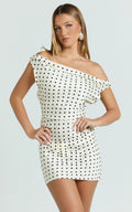 Lioness - Sweetheart Mini Dress - In Cream Polka