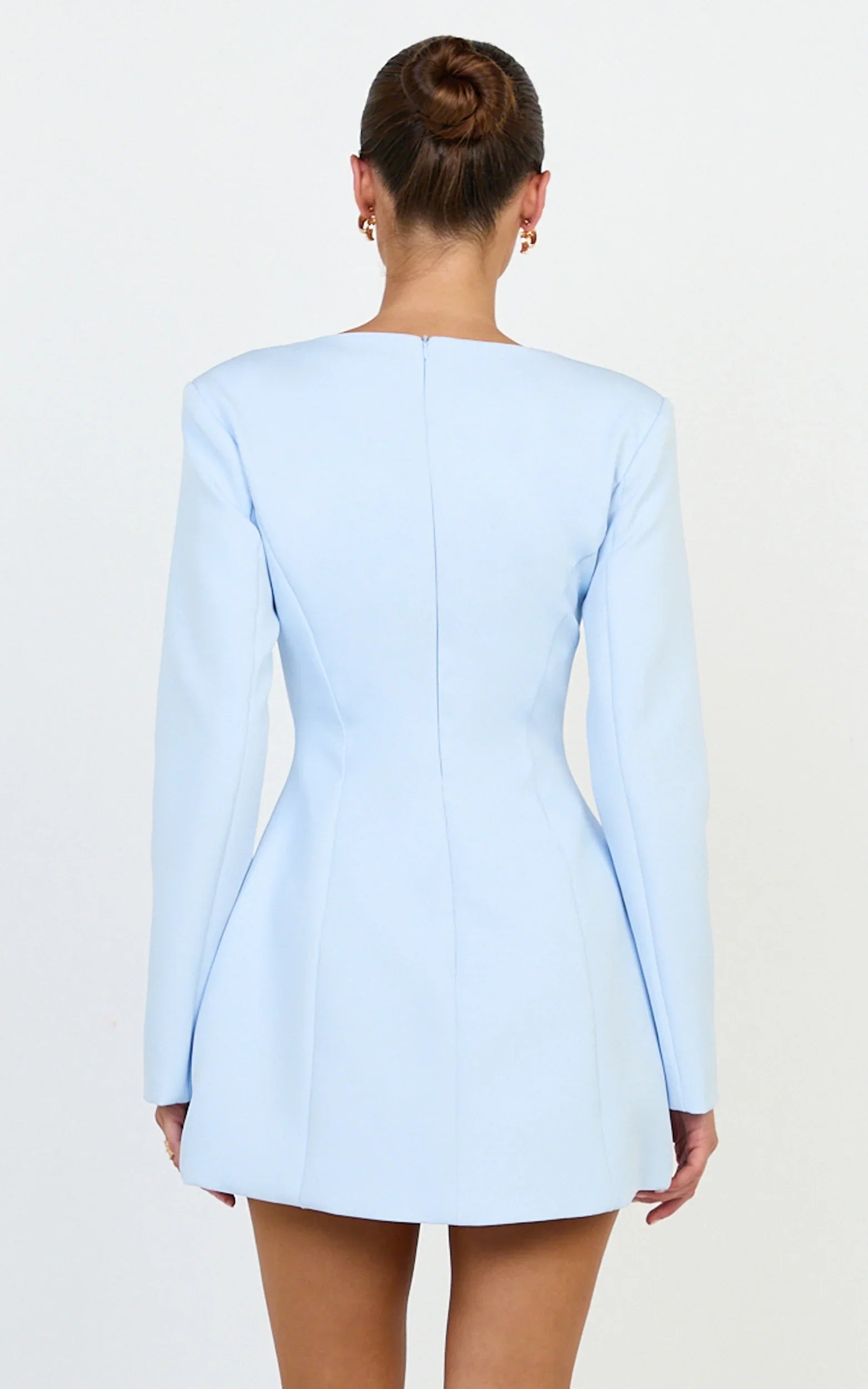 Lavender Mini Dress - Wide Neck Button Down Blazer Dress in Baby Blue
