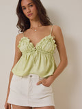 Thalia Tie Front Ruffle Trim Top