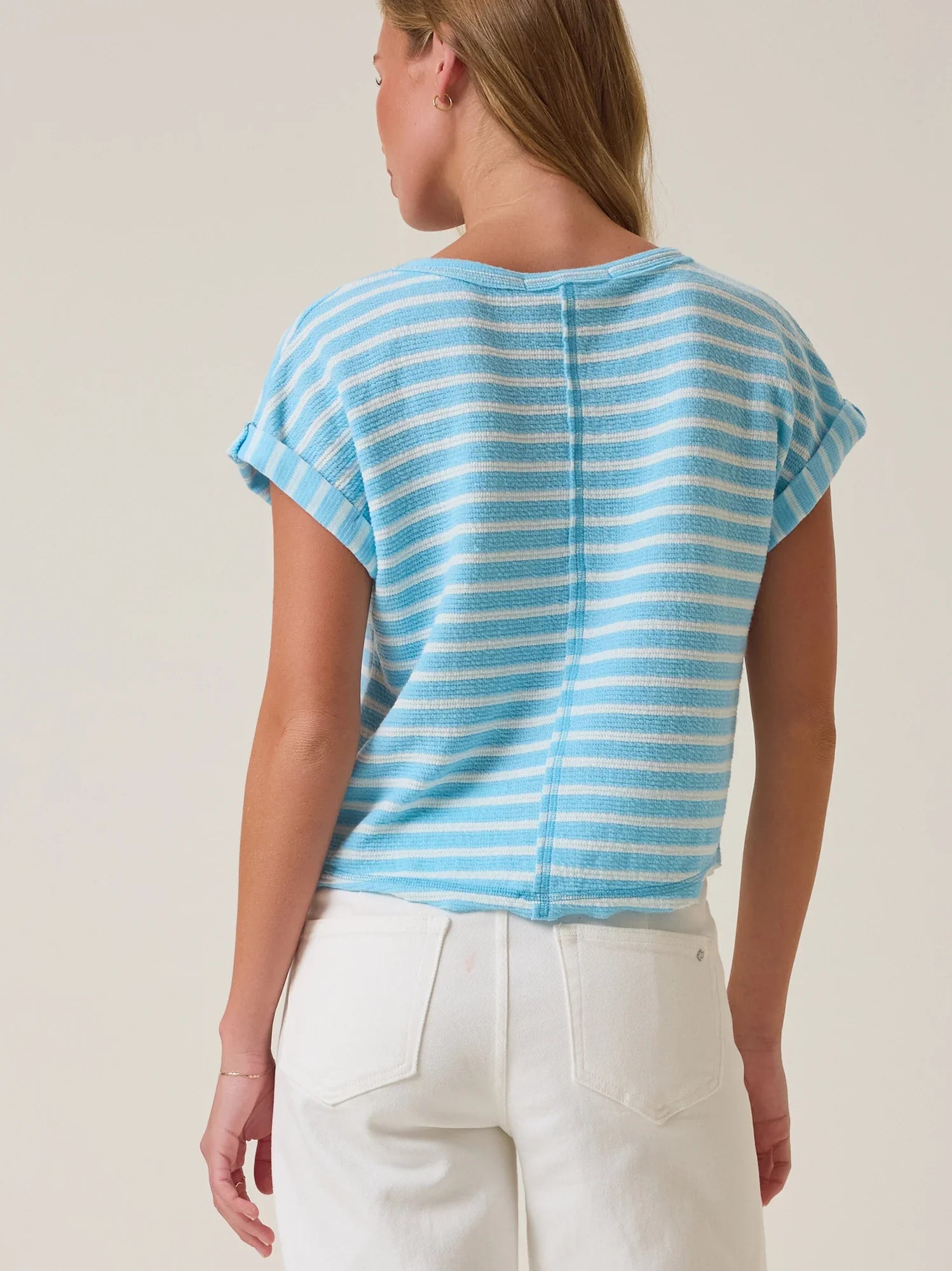 Hattie Stripe Roll Sleeve Crew
