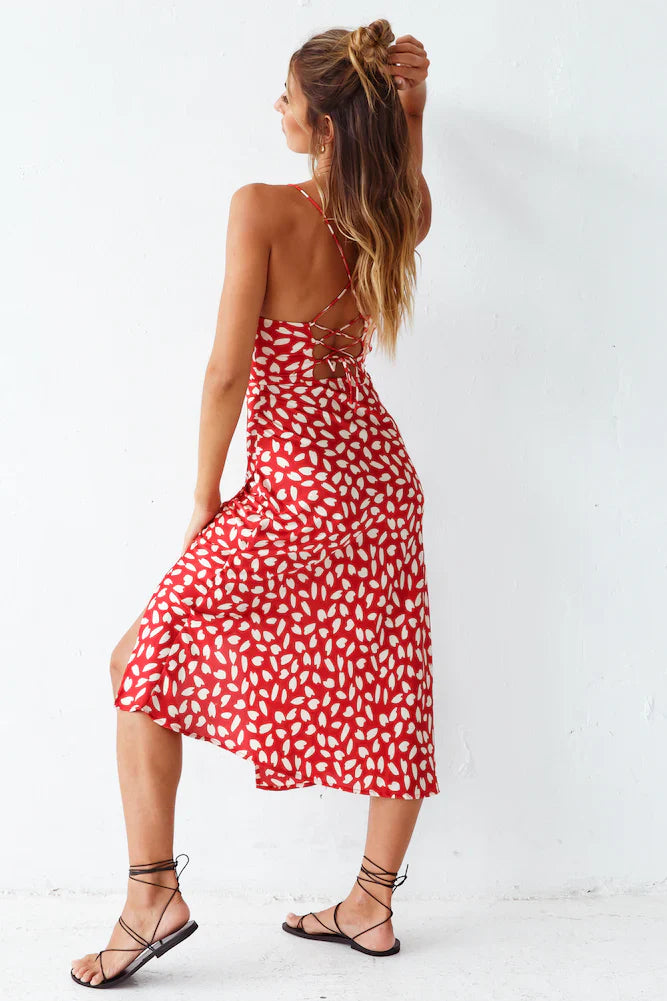 Next Flight Home Midi Dress Red