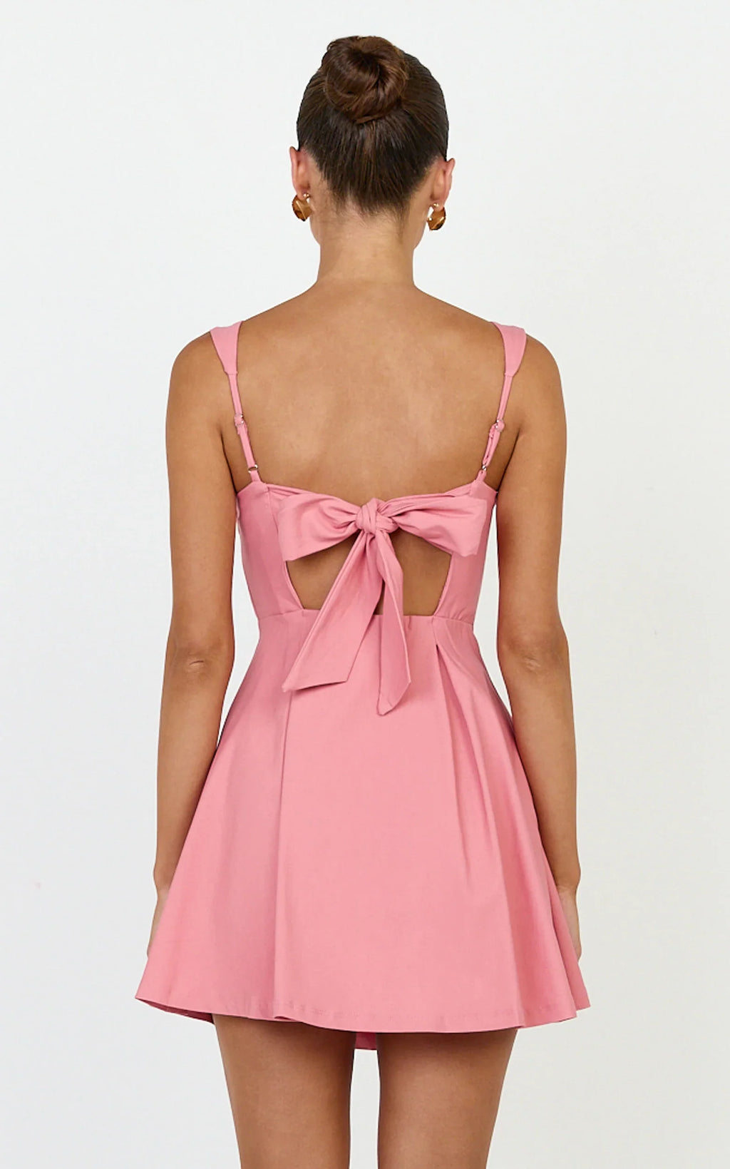 Ida Mini Dress - Wide Strap Straight Neck  Bow Back Dress in Pink