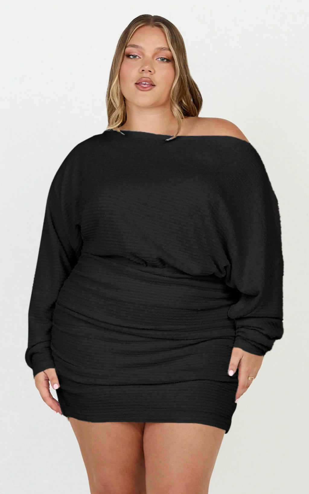 Alyce Mini Dress - Long Sleeve One Shoulder Dress in Black