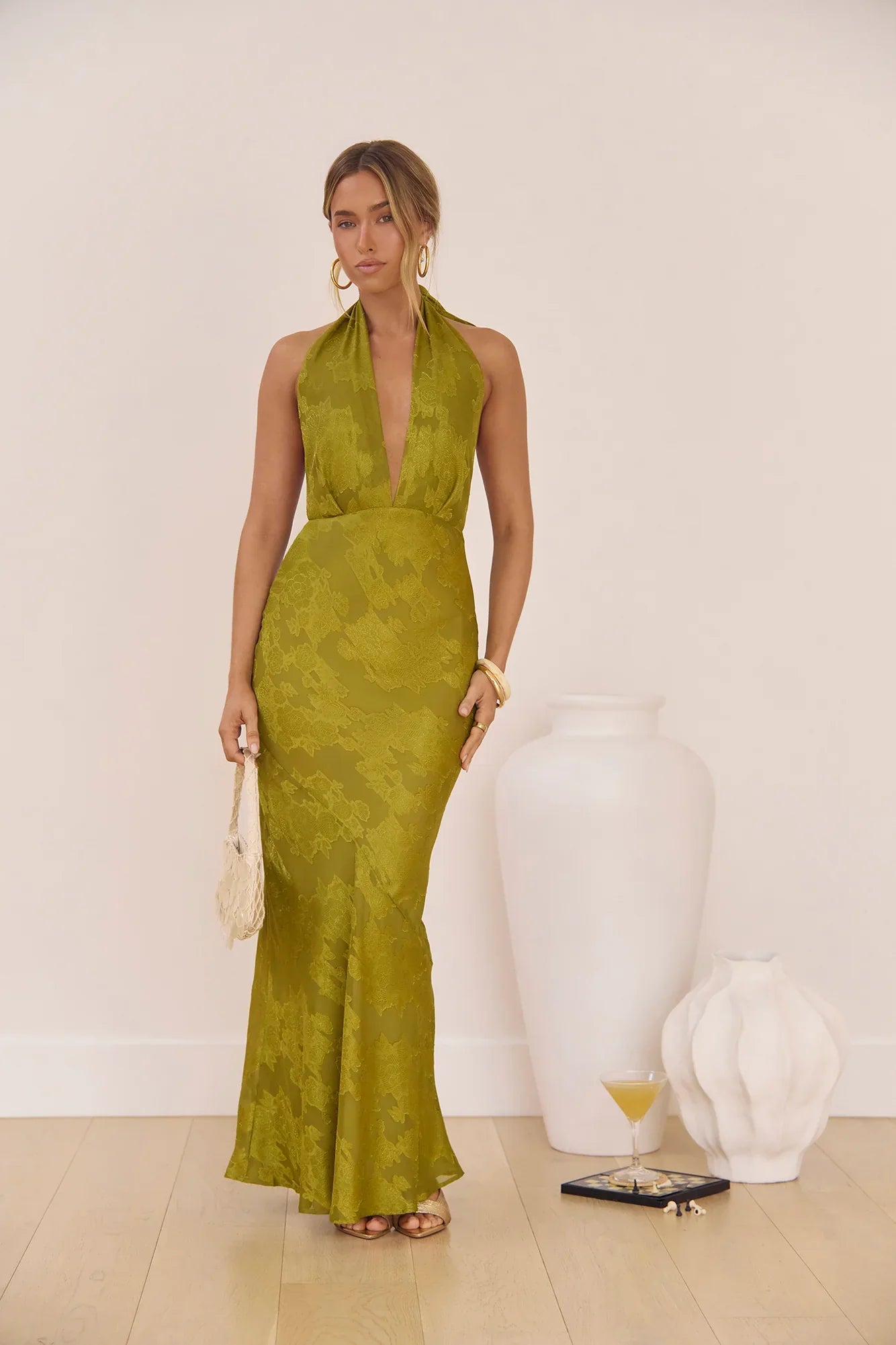 Soft Serenade Halter Maxi Dress Olive