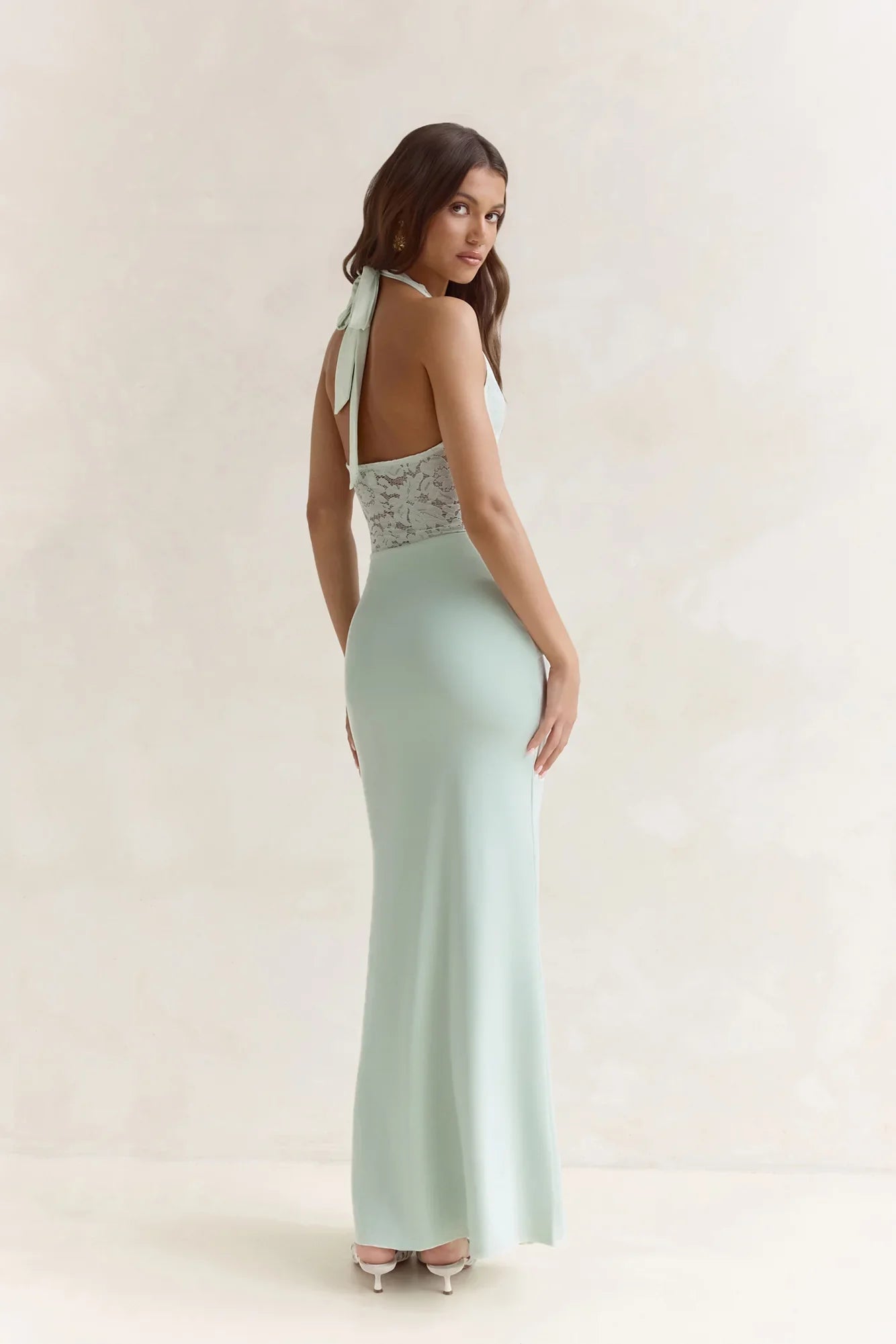 Seaside Glow Halter Maxi Dress Sage