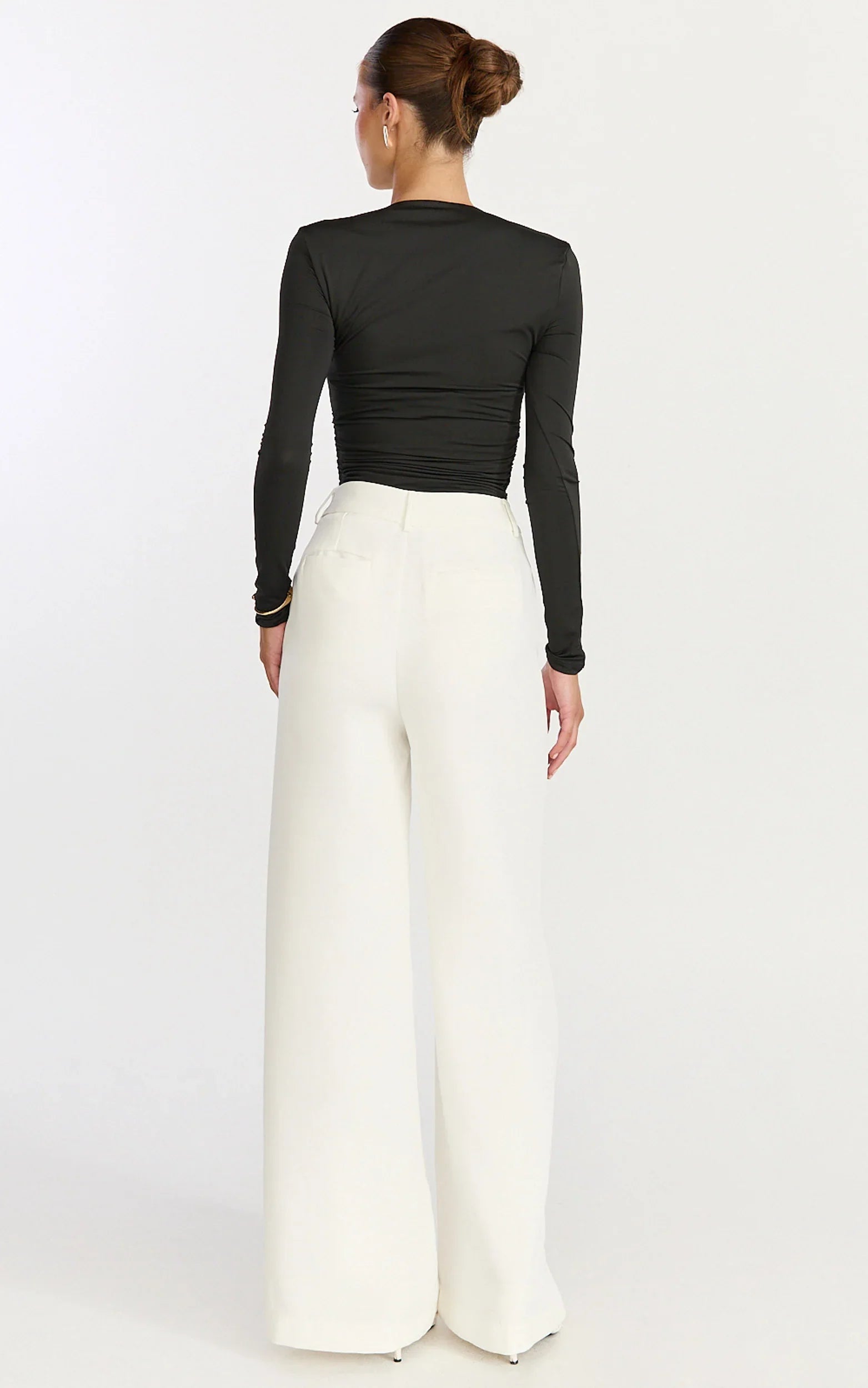 Seraphina Top - Long Sleeve Square Neck Gathered Waist Top in Black