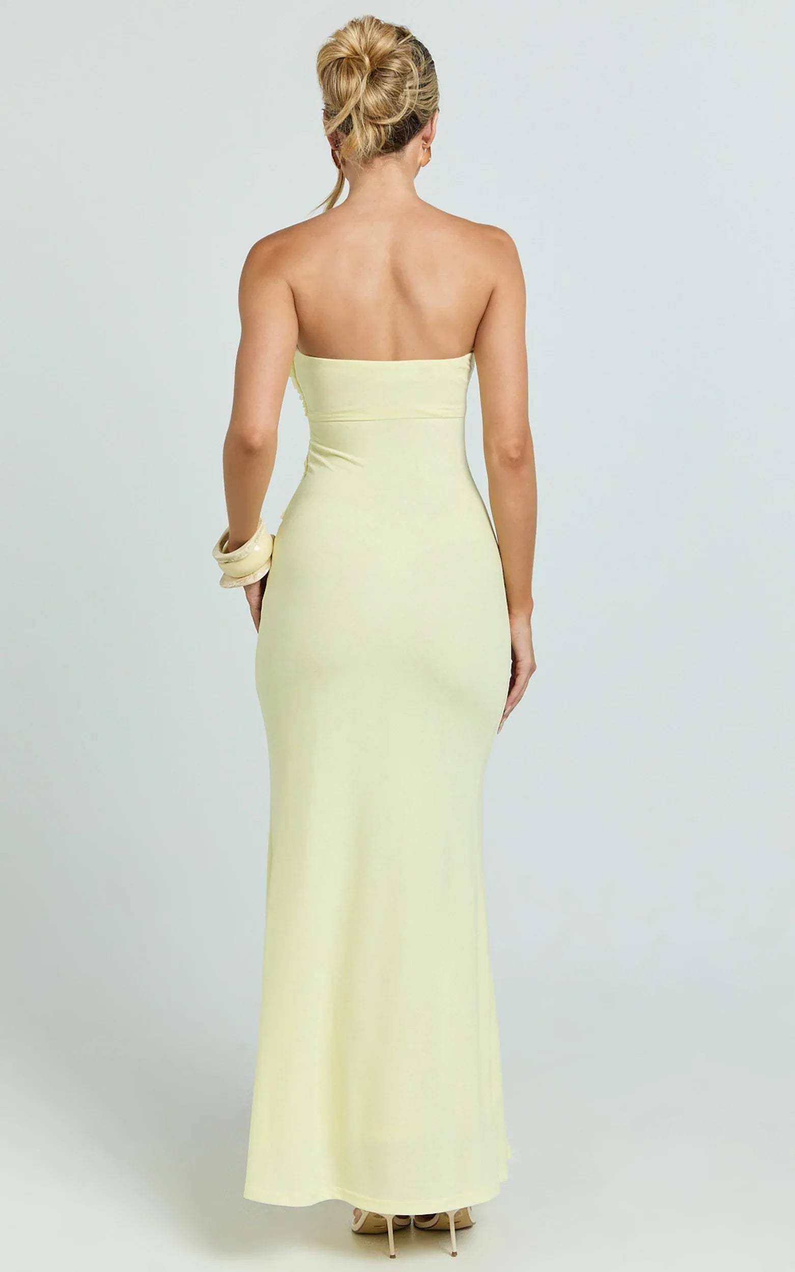 Aria Midi Dress - Strapless Tie Waist Dress in Lemon
