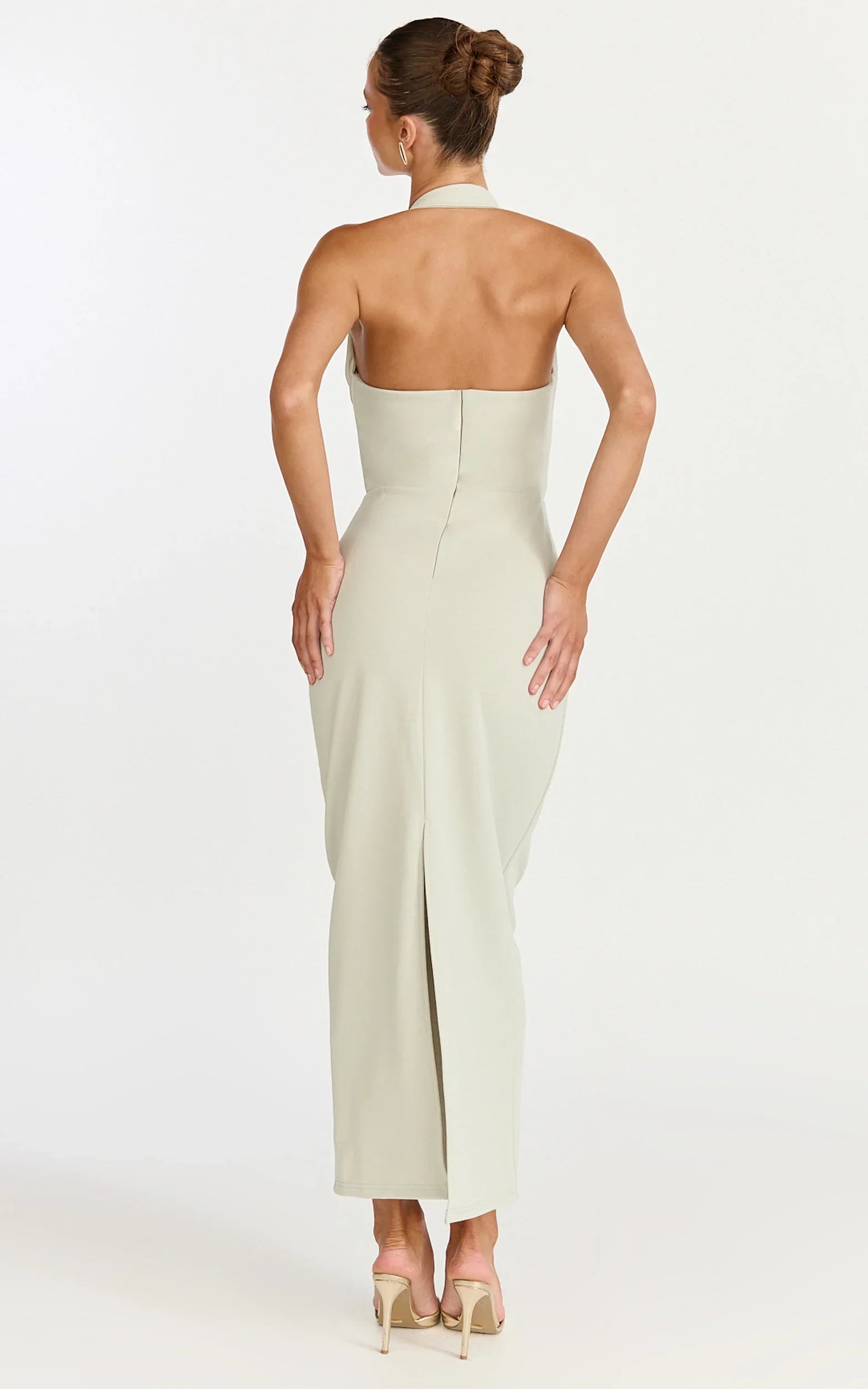 Salome Midi Dress - Halter Neck Column Dress in Sage