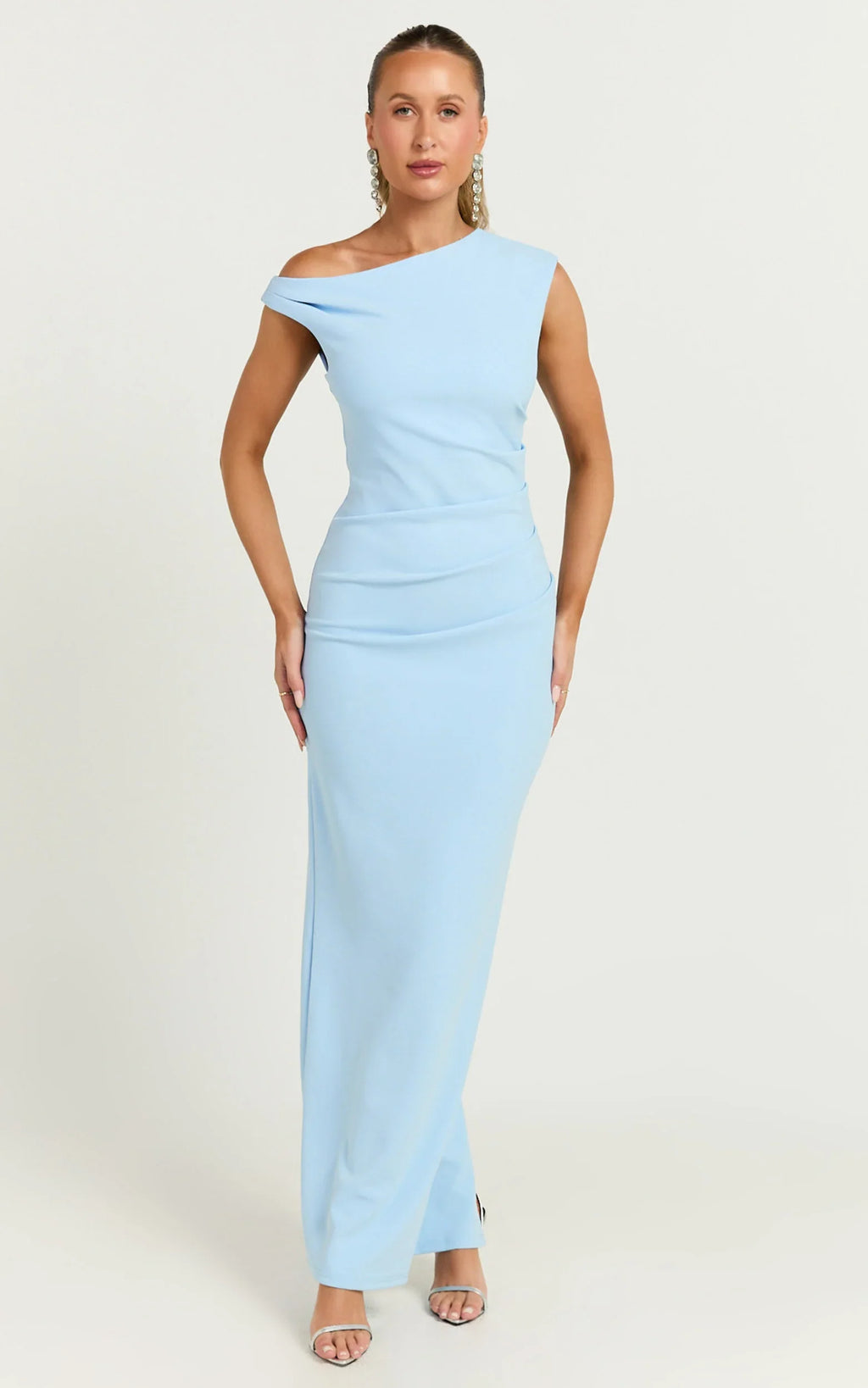 Genie Maxi Dress - Off The Shoulder Dress in Baby Blue