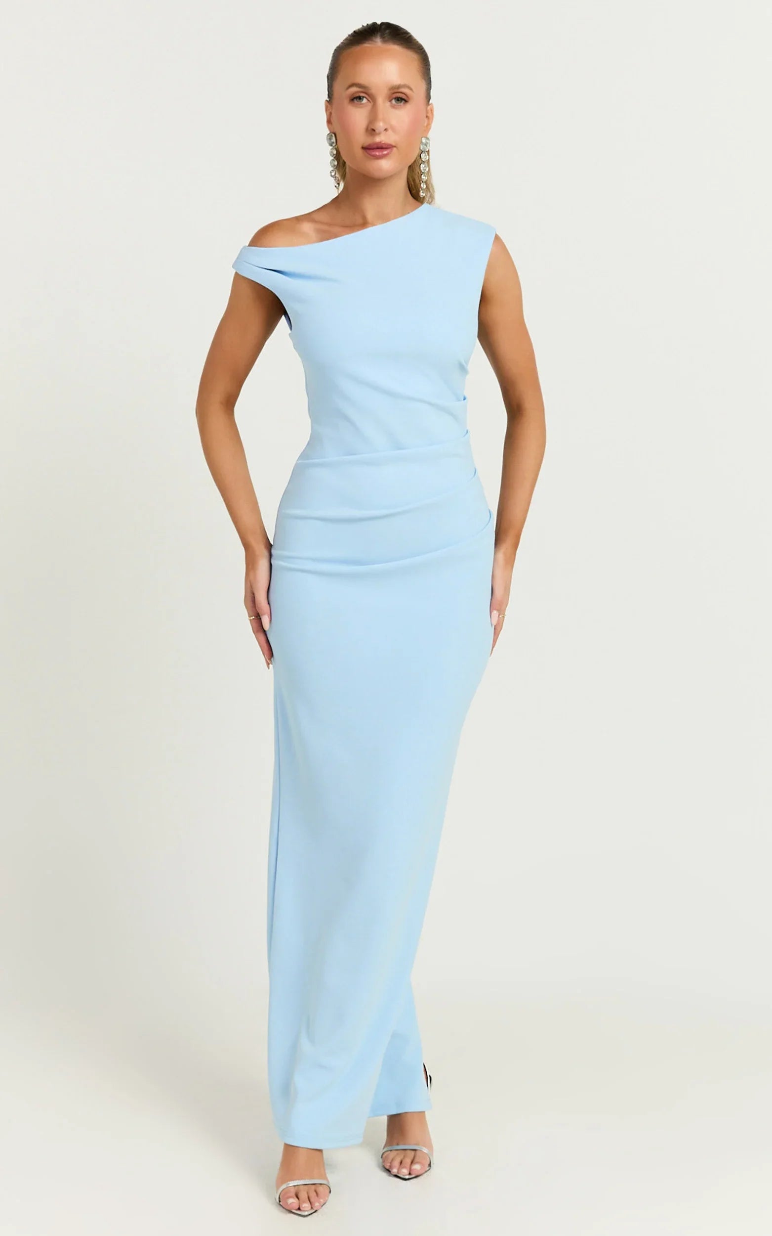 Genie Maxi Dress - Off The Shoulder Dress in Baby Blue