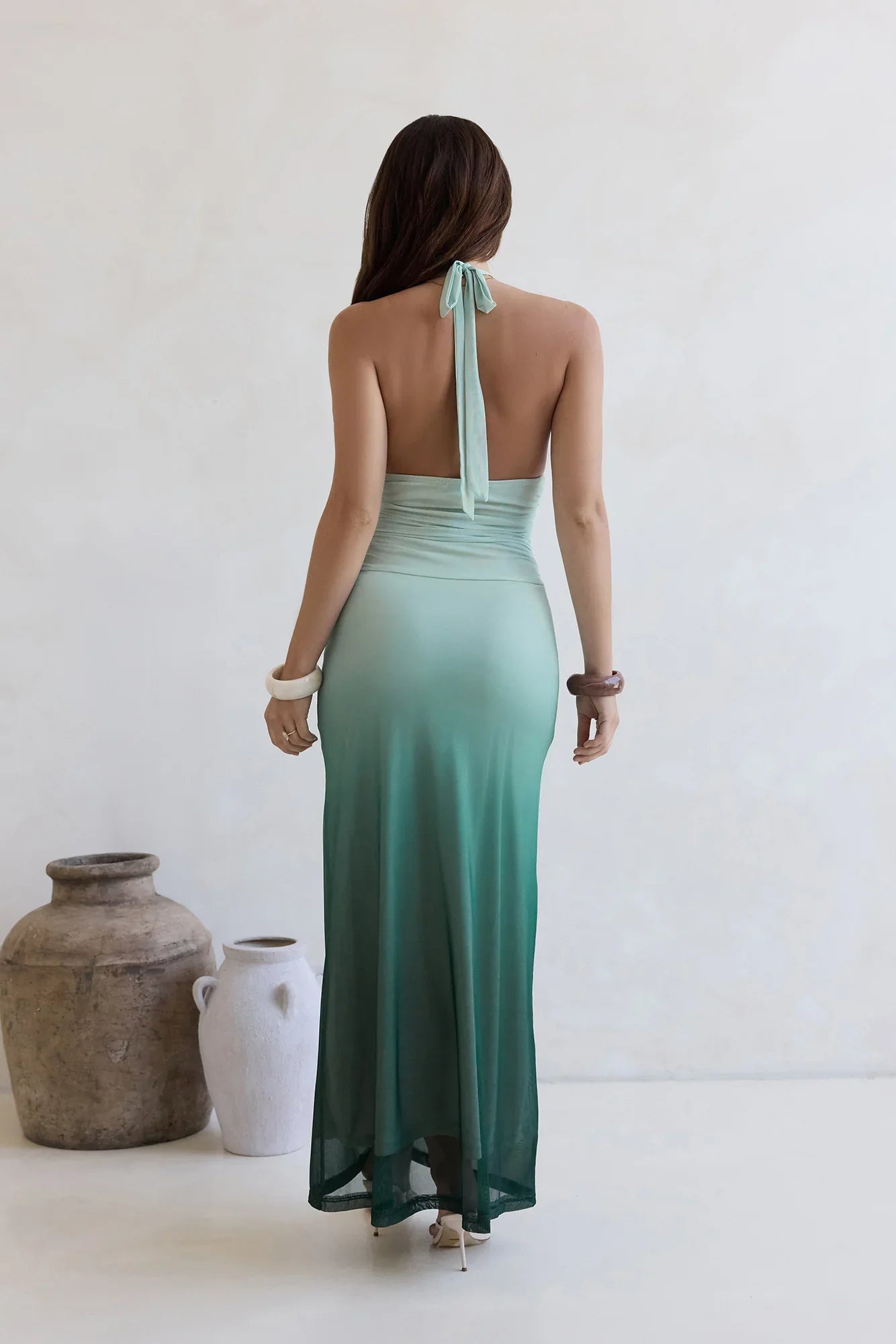 Fragrance Of Sunshine Mesh Halter Maxi Dress Green