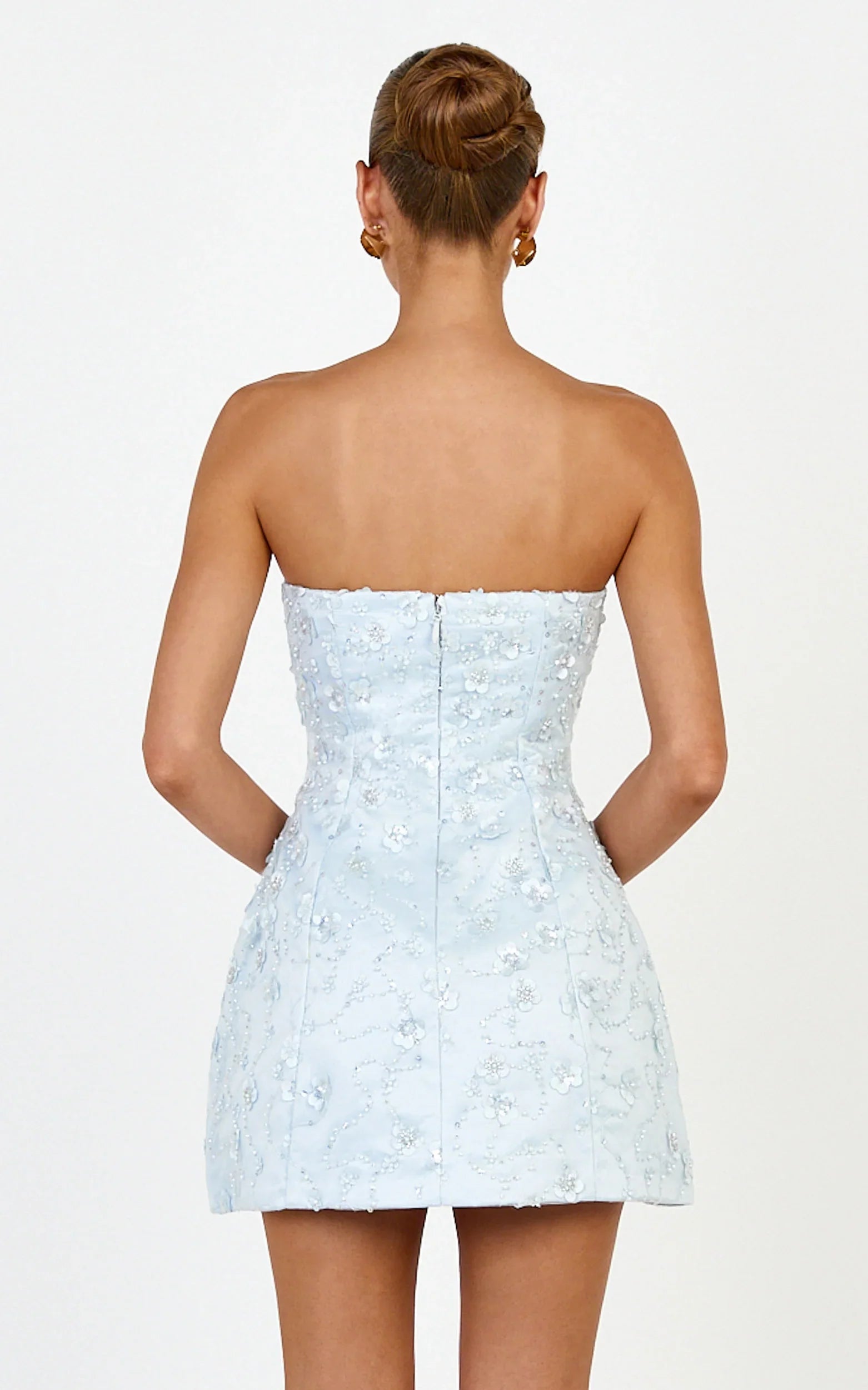 Leona Mini Dress - Strapless Sequin Tulip Dress in Baby Blue