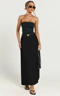 Harlee Midi Skirt - Pleated High Waist A Line Skirt in Black