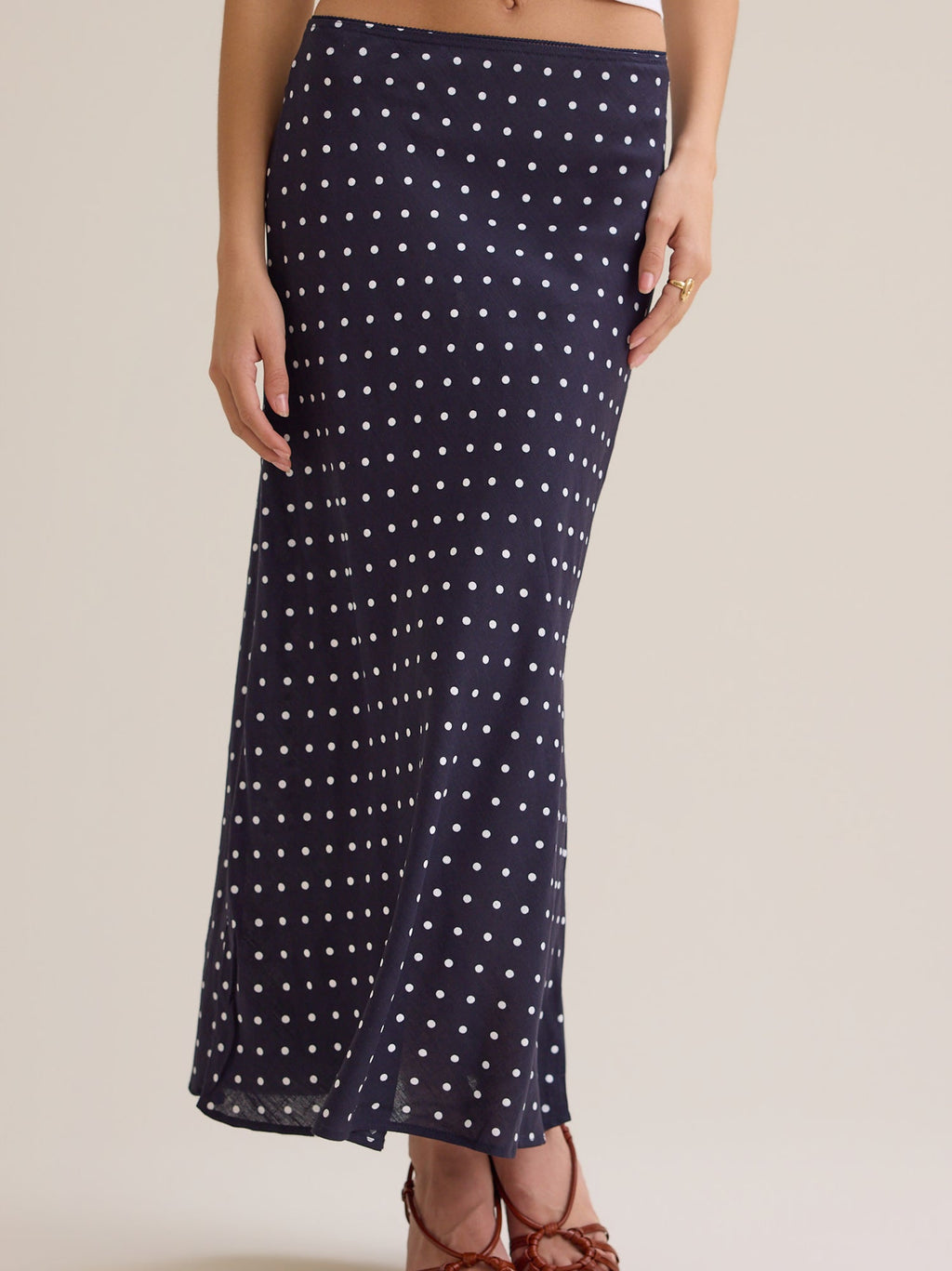 Elodie Polka Dot Linen Maxi Skirt