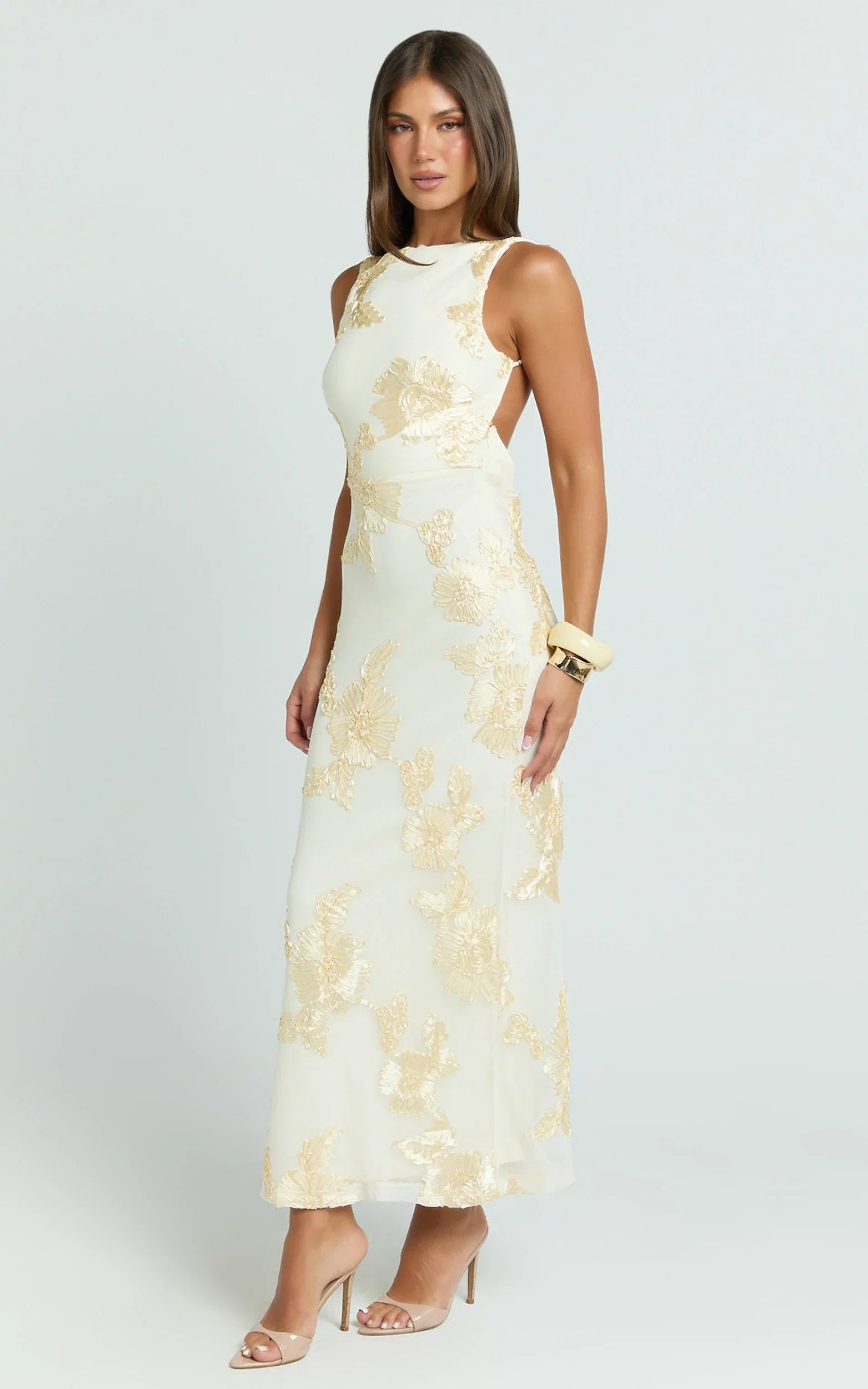 Freya Midi Dress - Boat Neck Backless Dress in Yellow