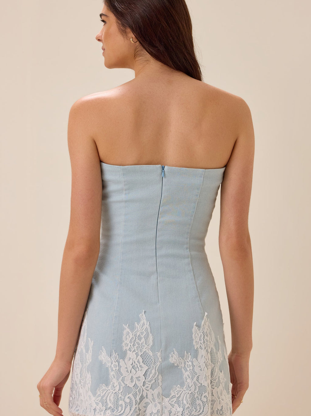 Karan Strapless Lace Dress