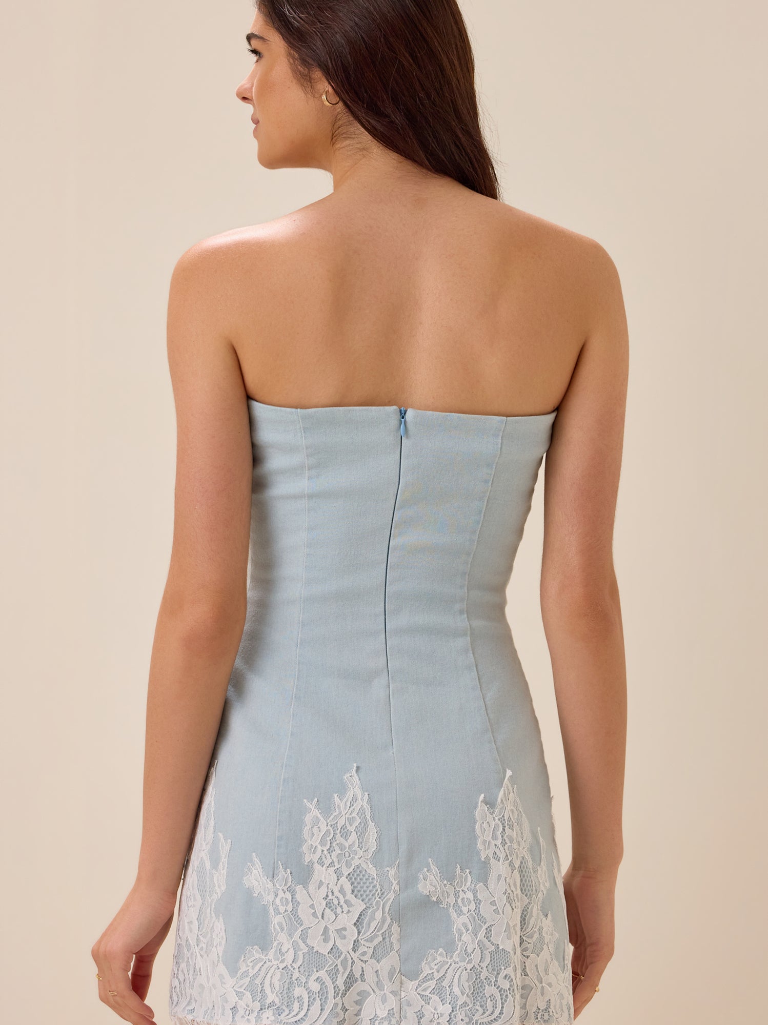 Karan Strapless Lace Dress