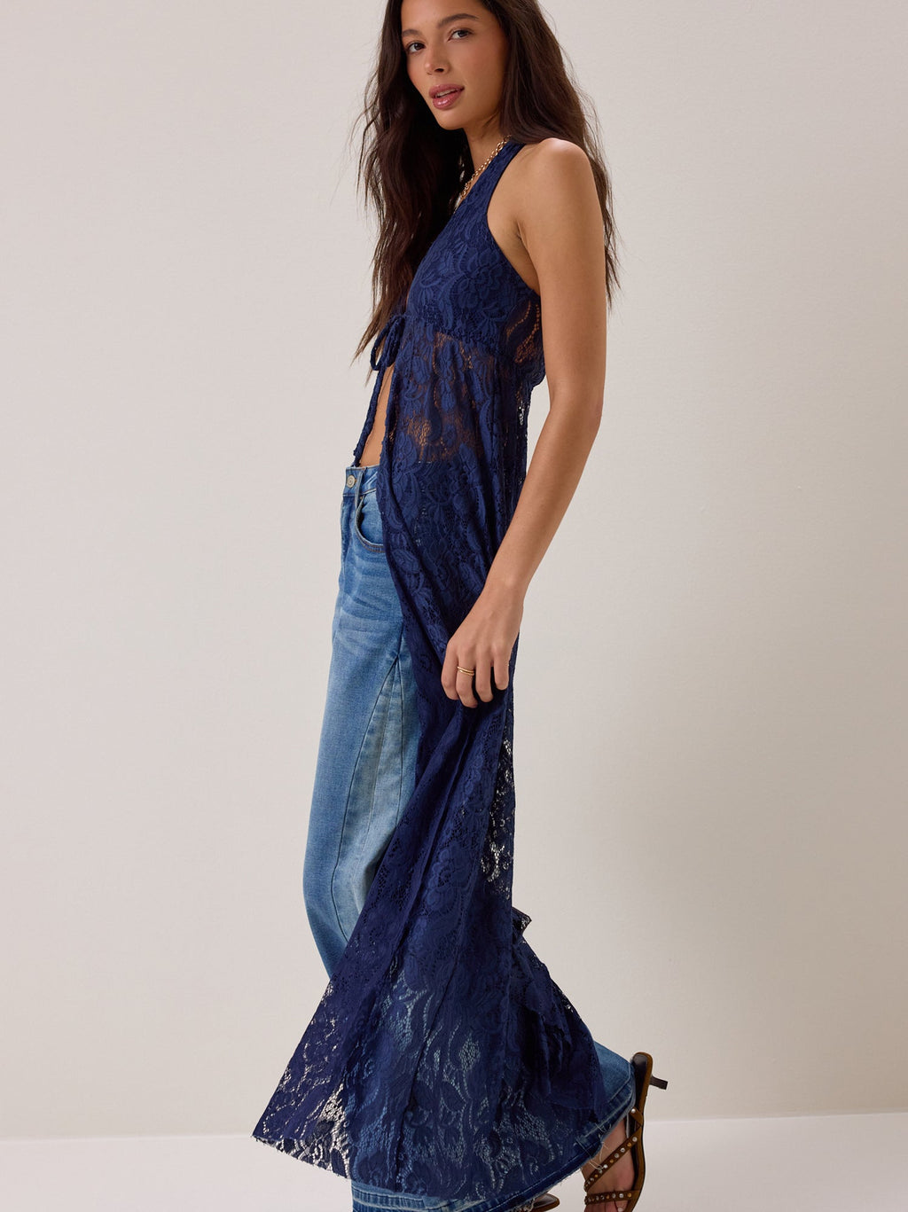 Ivy Lace Halter Tie Front Kimono