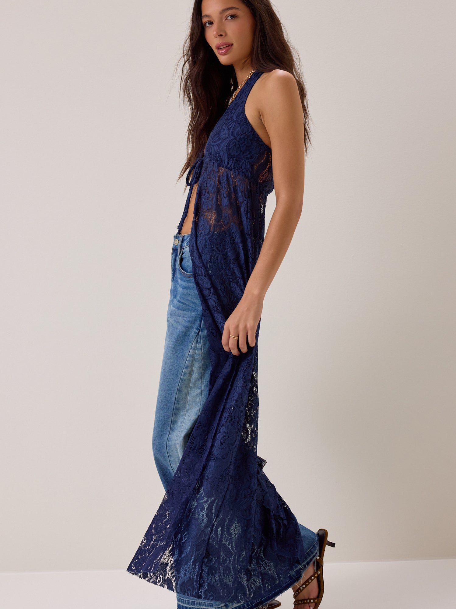 Ivy Lace Halter Tie Front Kimono