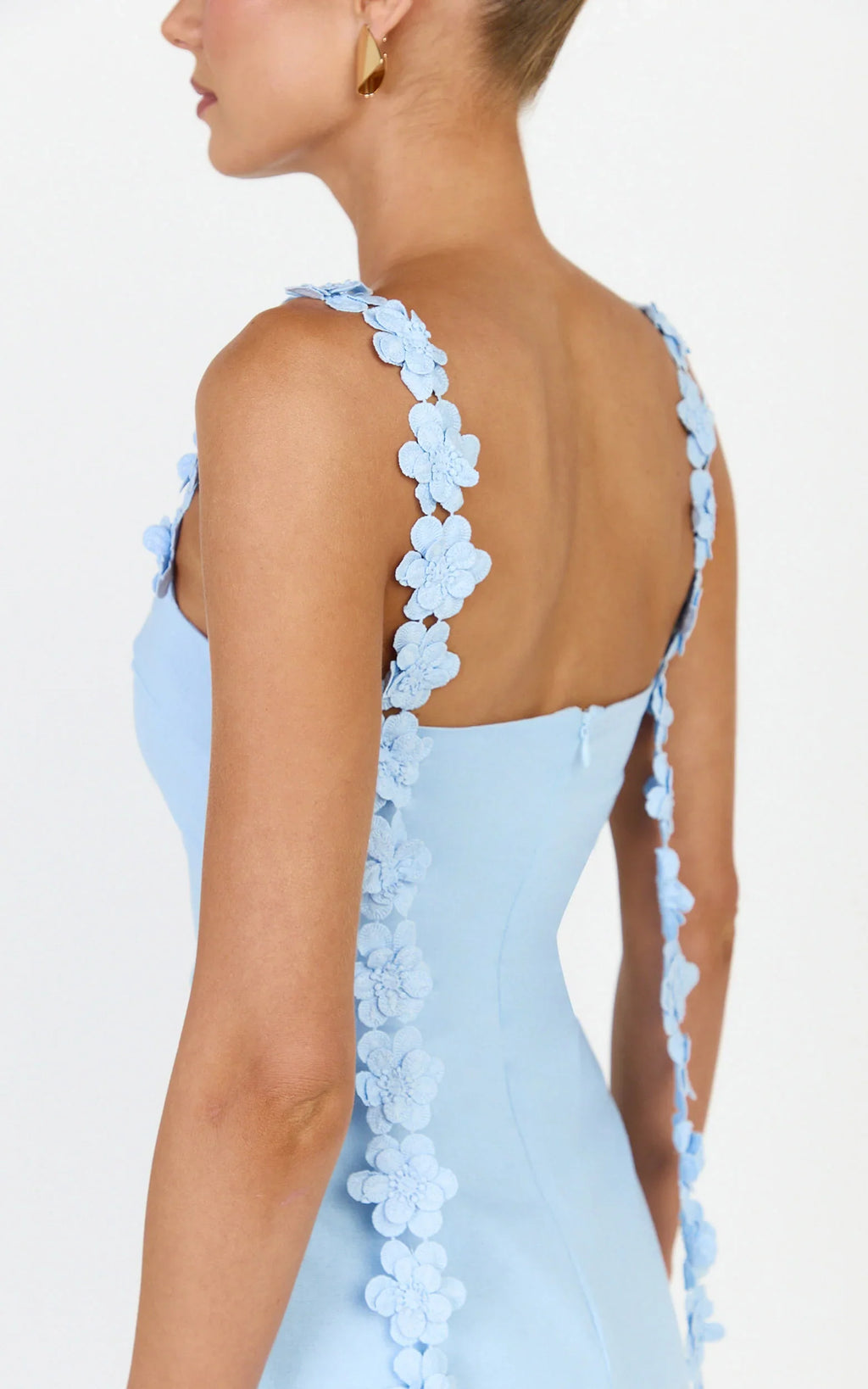 Clementine Mini Dress - 3D Floral Strap Dress in Blue