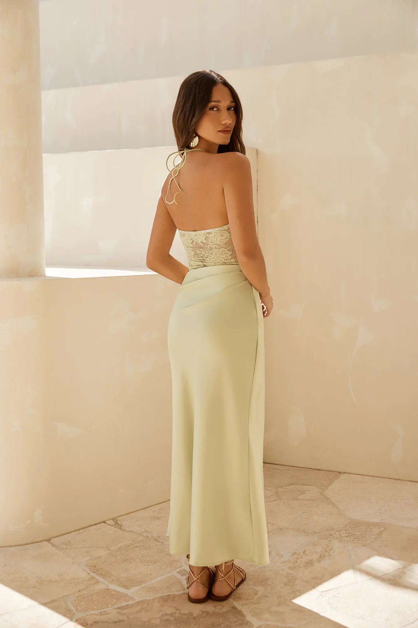Dreamdays Halter Lace Maxi Dress Sage