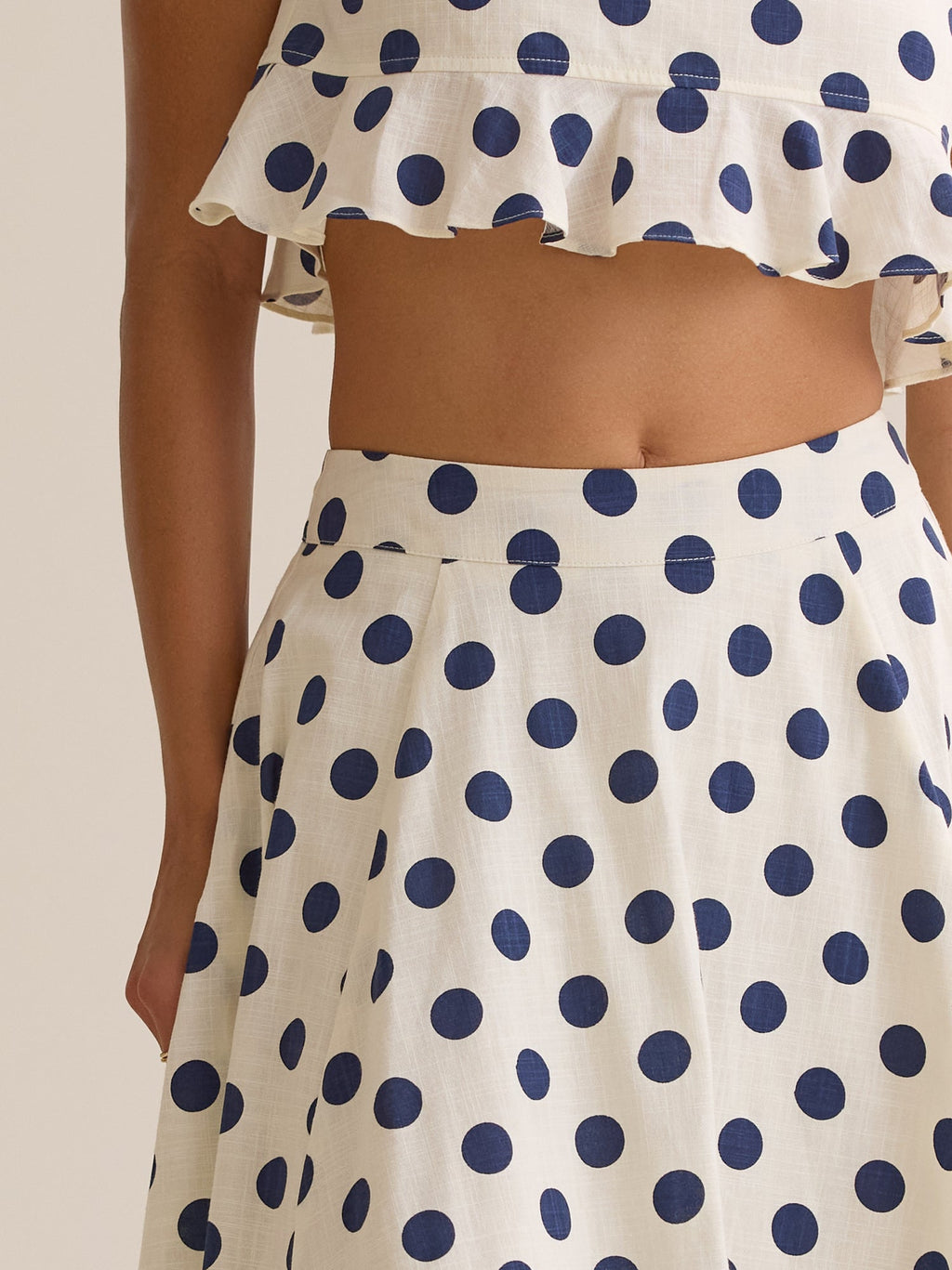 Billie Polka Dot Linen Midi Skirt