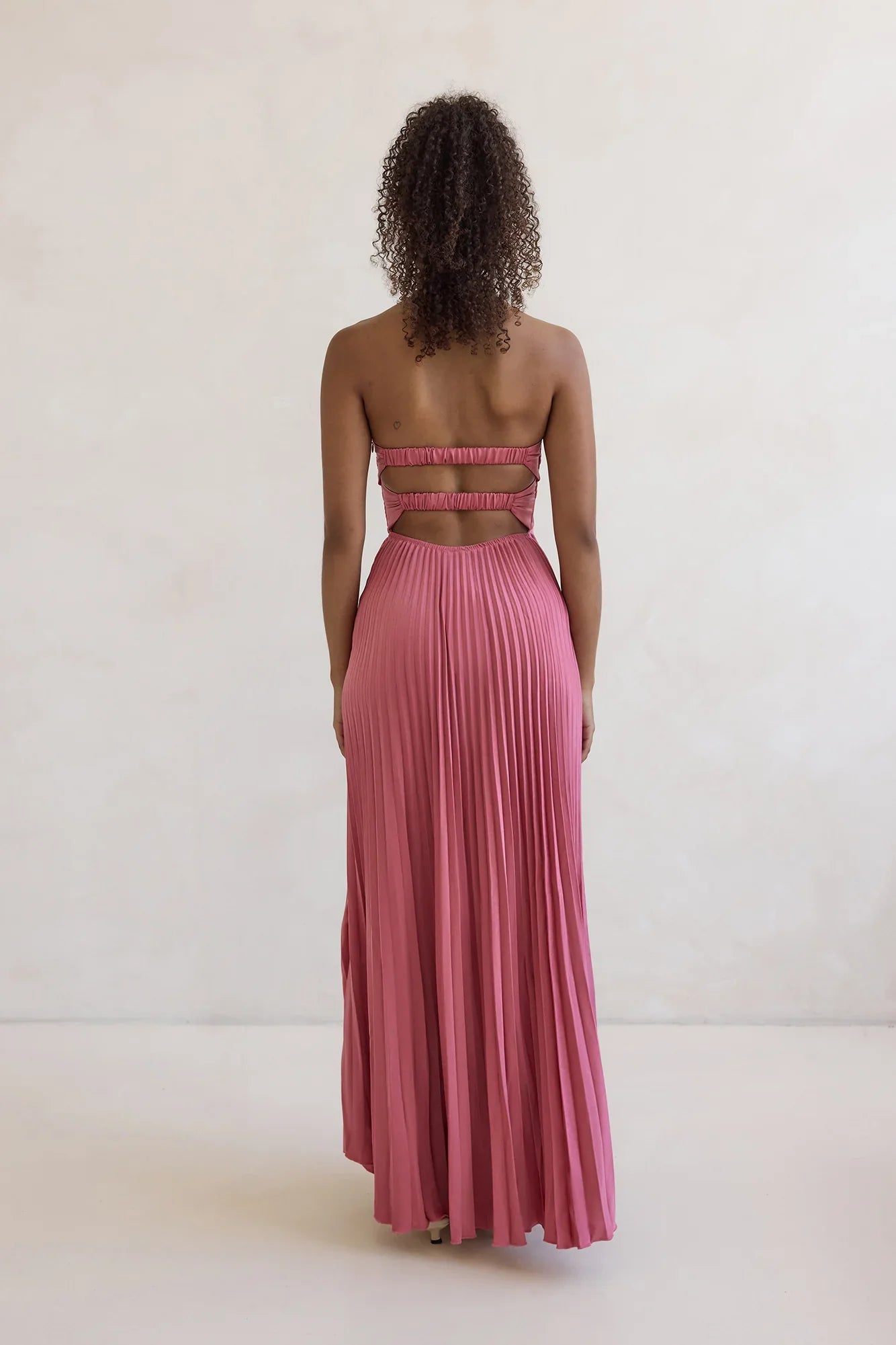 Decades Ago Plisse Strapless Maxi Dress Rose
