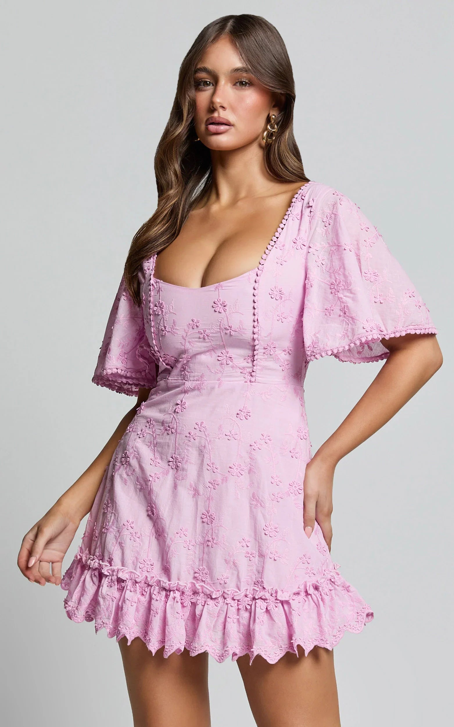 Fancy A Spritz Mini Dress - Square Neck Dress in Lilac