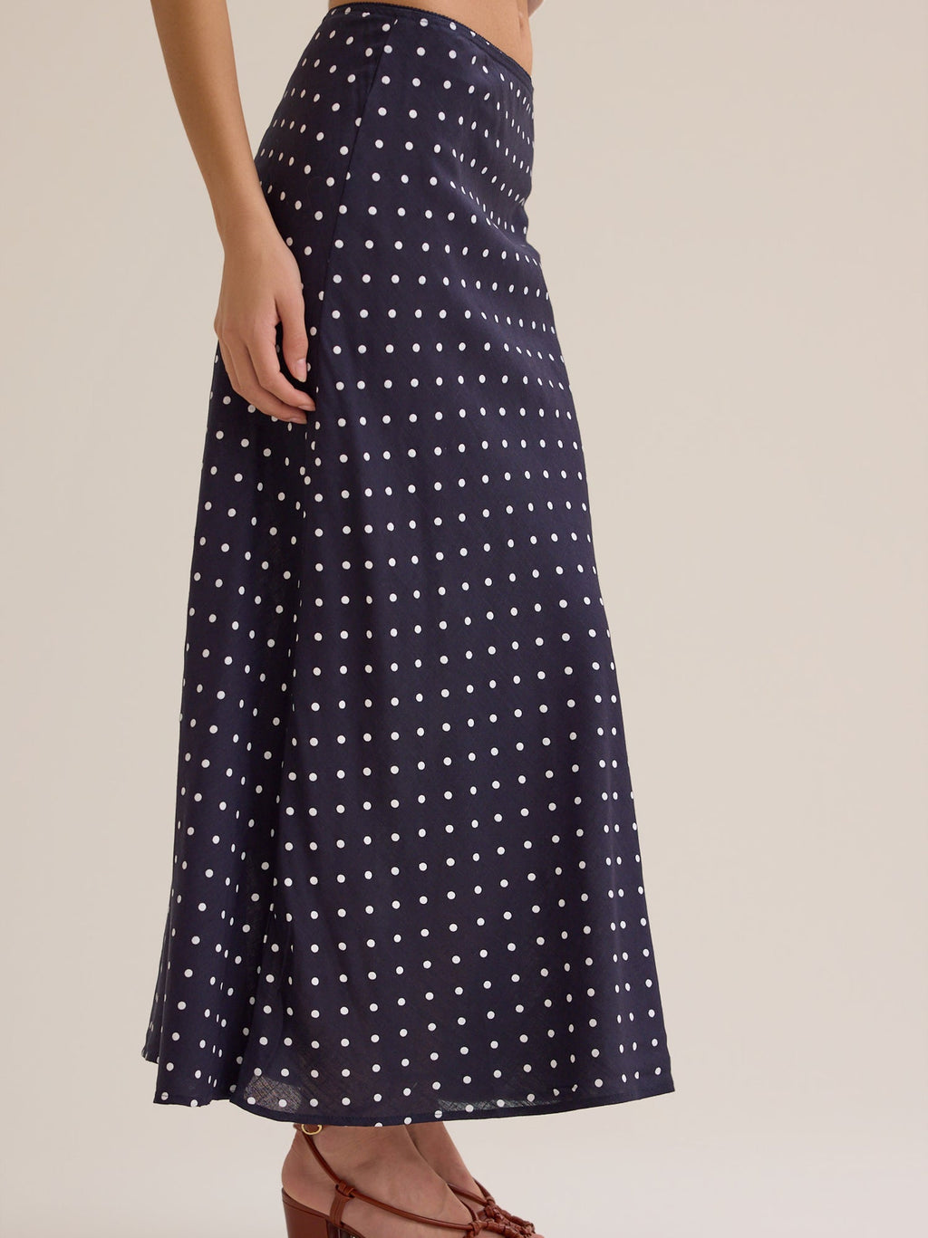 Elodie Polka Dot Linen Maxi Skirt