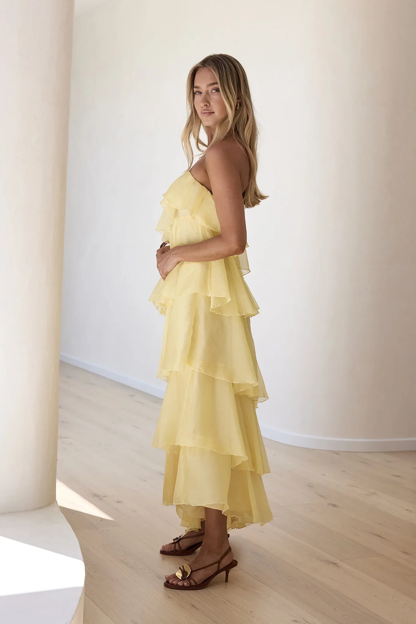 Drop Of Sun Strapless Maxi Dress Yellow