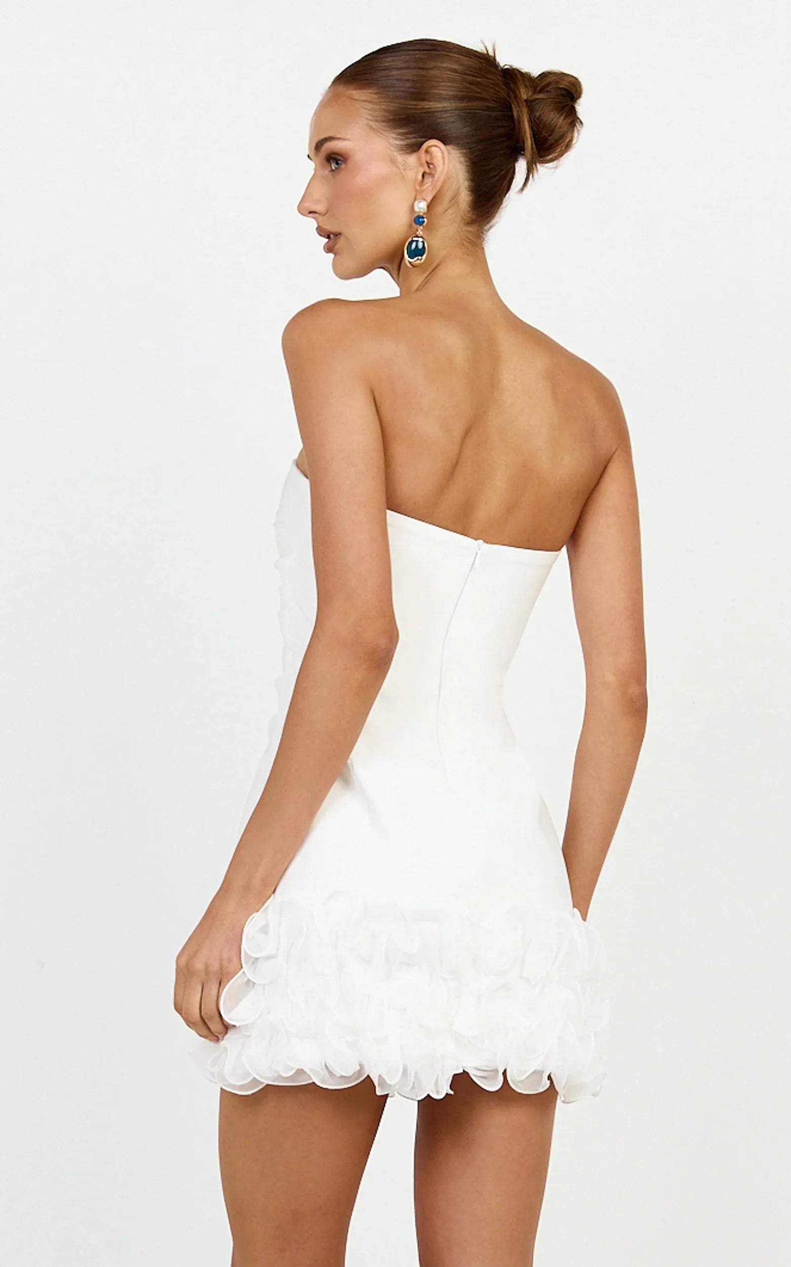 Inaya Mini Dress - Strapless Flounce Hem Dress in Off White