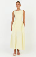 Casina Midi Dress - Boat Neck Tie Back Fit And Flare Dress in Yellow