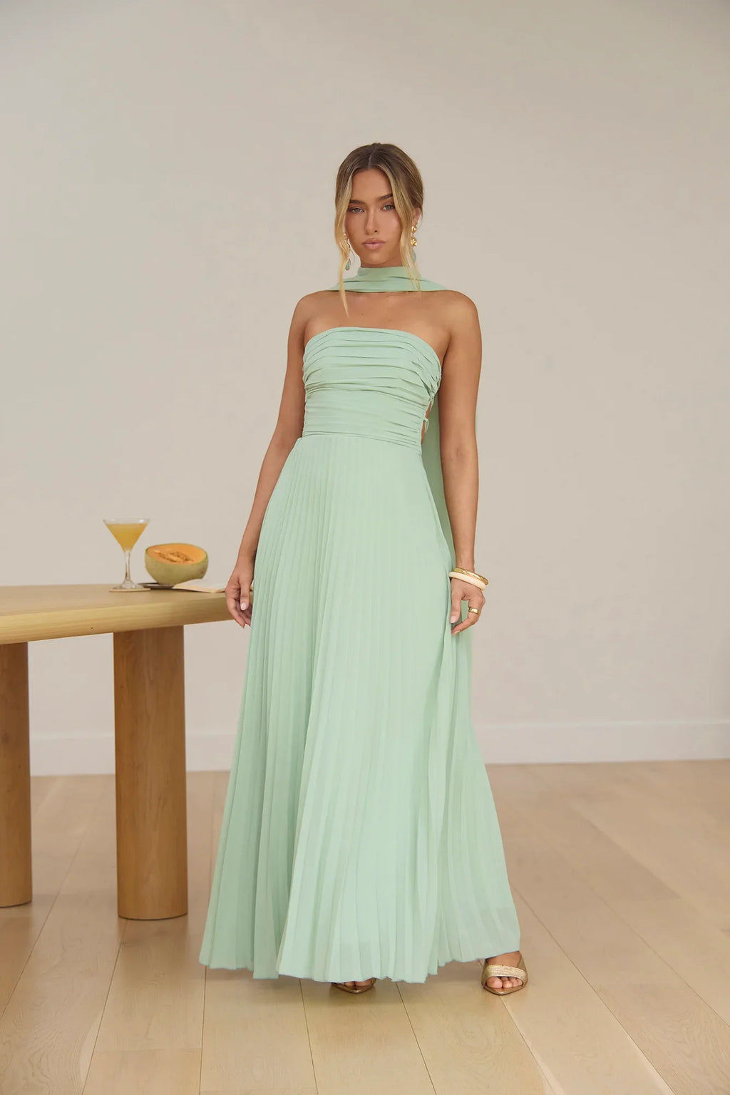 Rosewater Roads Strapless Maxi Dress Sage