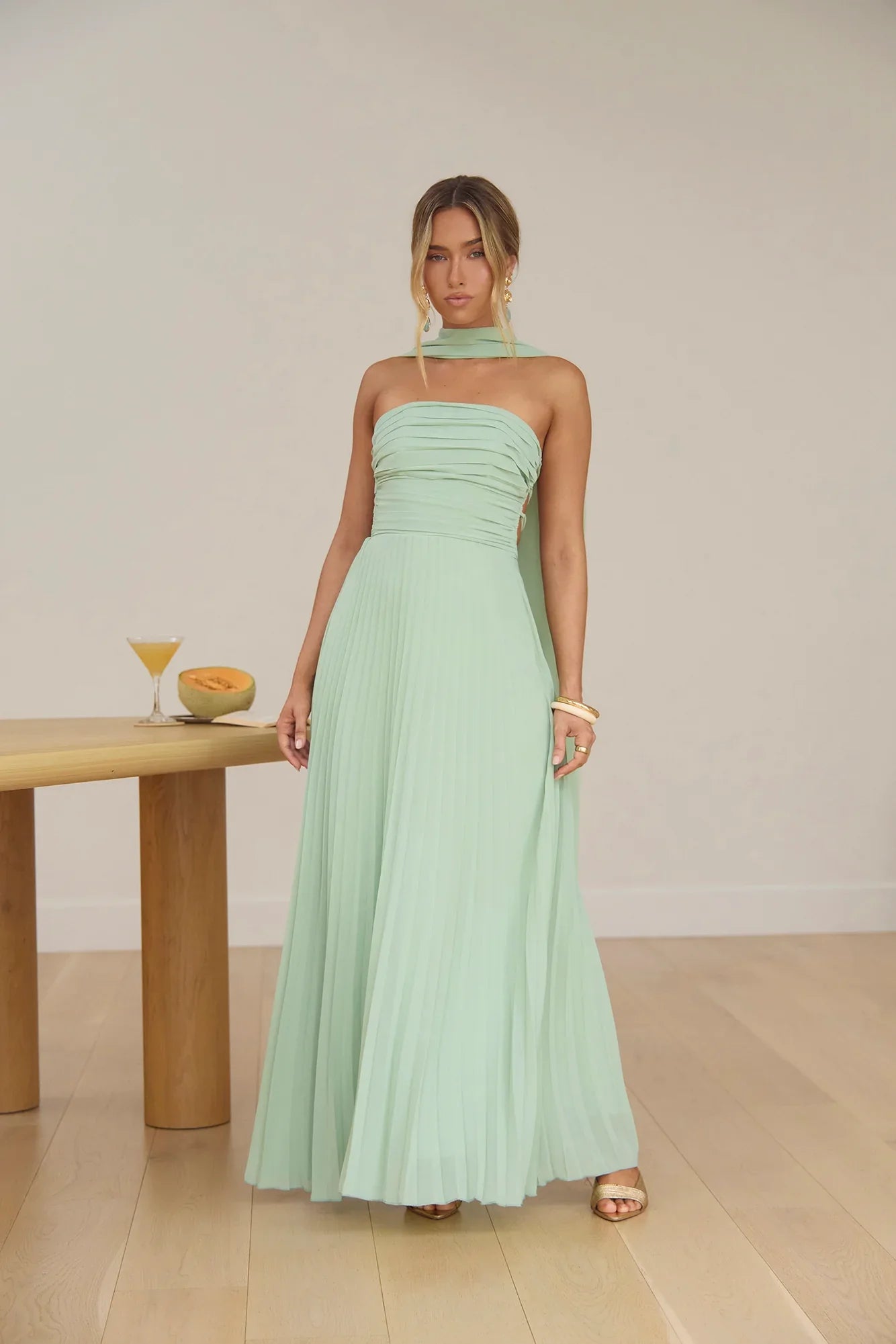 Rosewater Roads Strapless Maxi Dress Sage