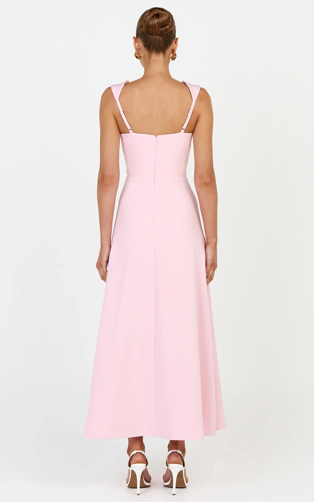 Zinnia Midi Dress - Square Neck A Line Dress in Pink